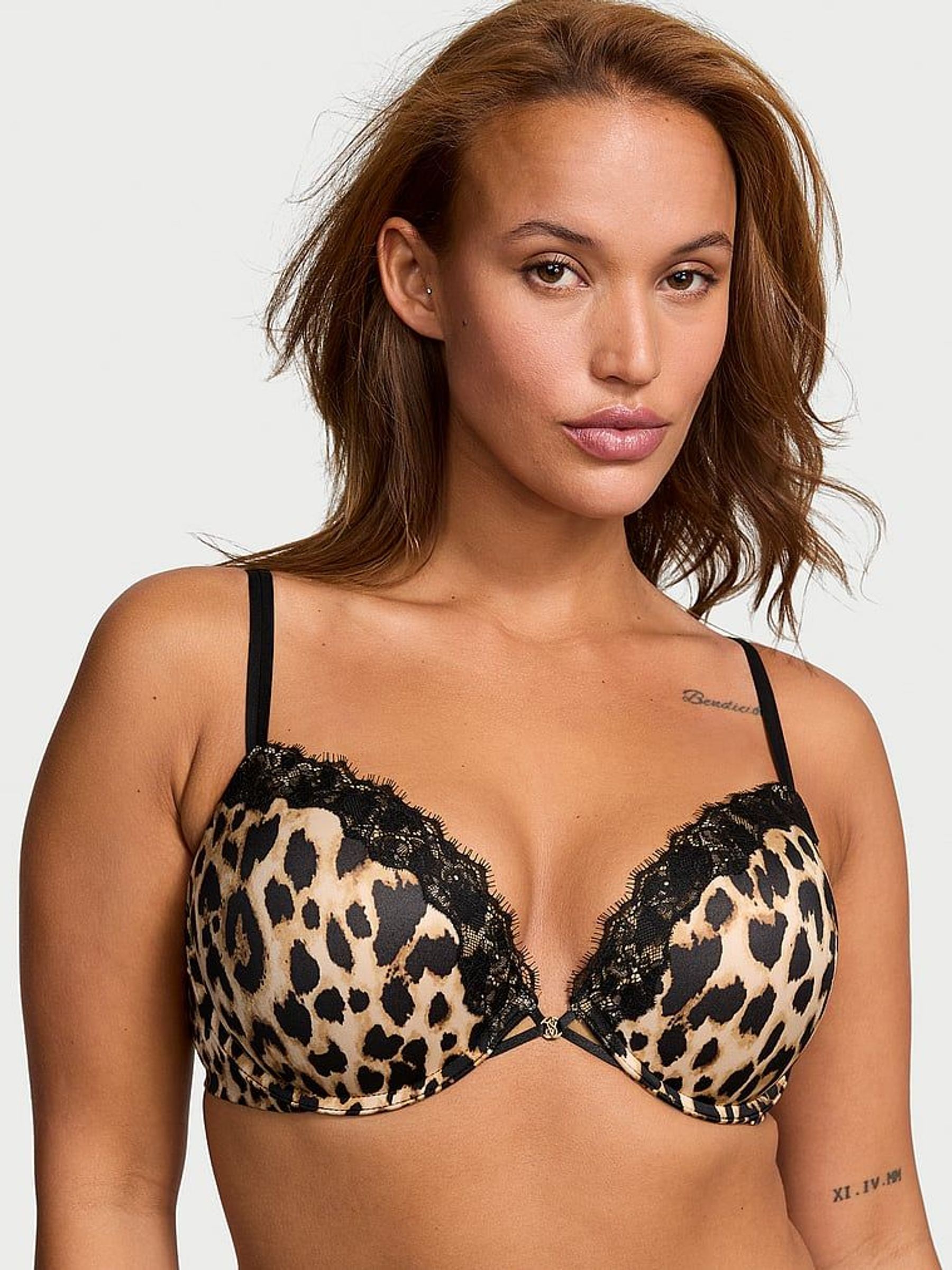 Leopard Brown Push Up Lace Trim Bra (AW5501) | £45