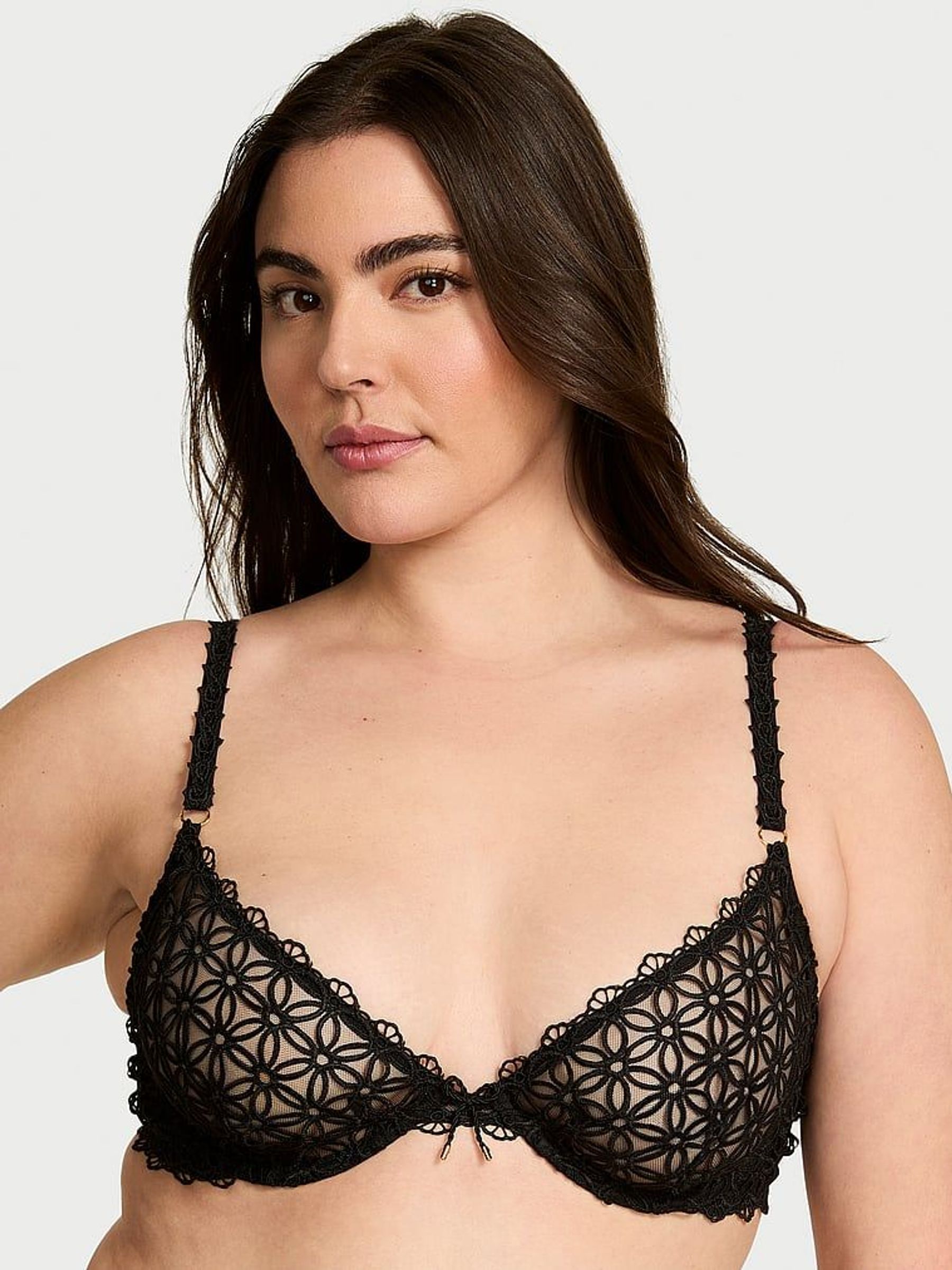 Black Unlined Demi Geo Daisy Lace Bra (AW5503) | £59