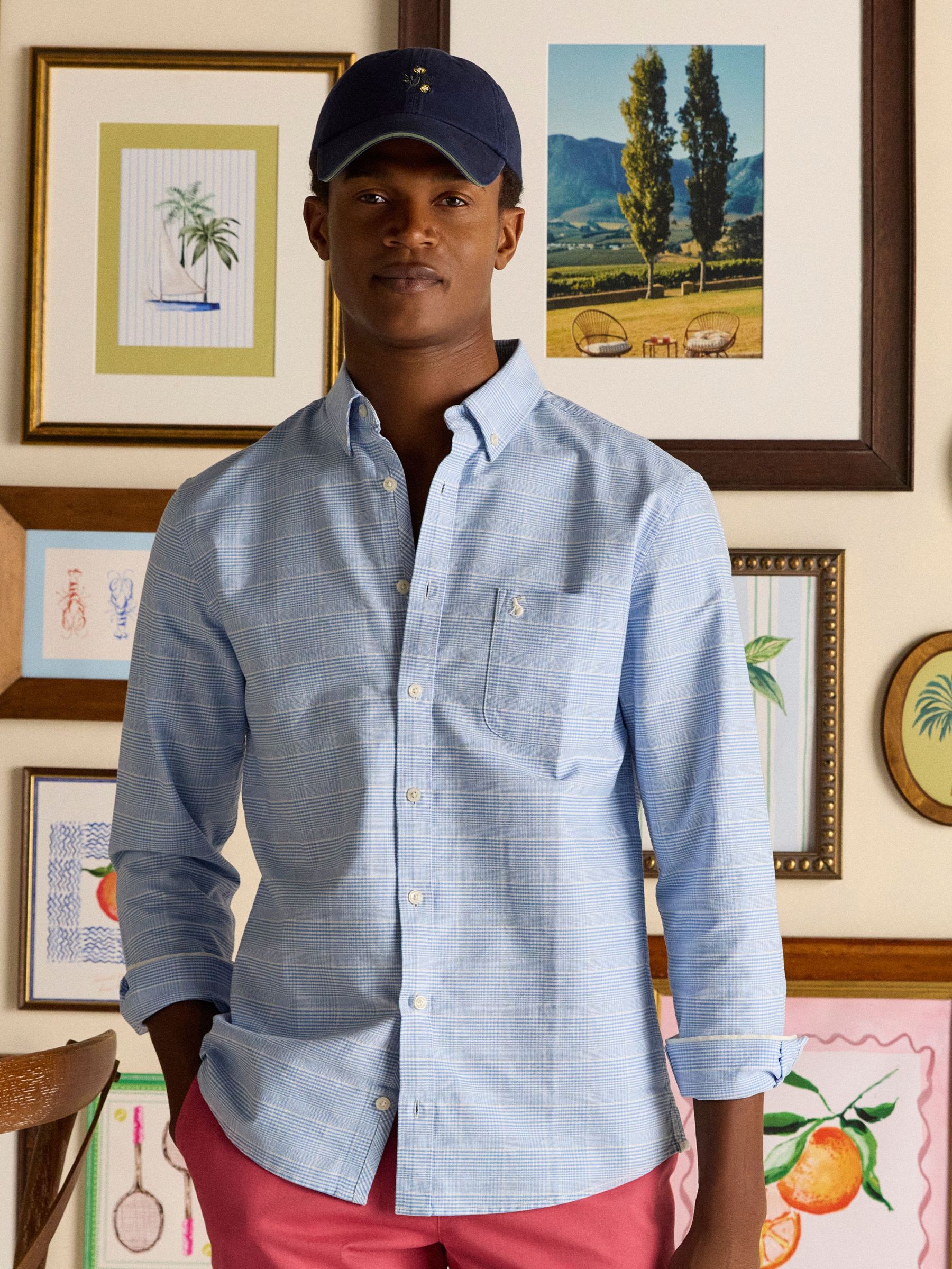 Classic Fit Light Blue Check Long Sleeve Cotton Oxford Shirt (AW5525) | £39.50