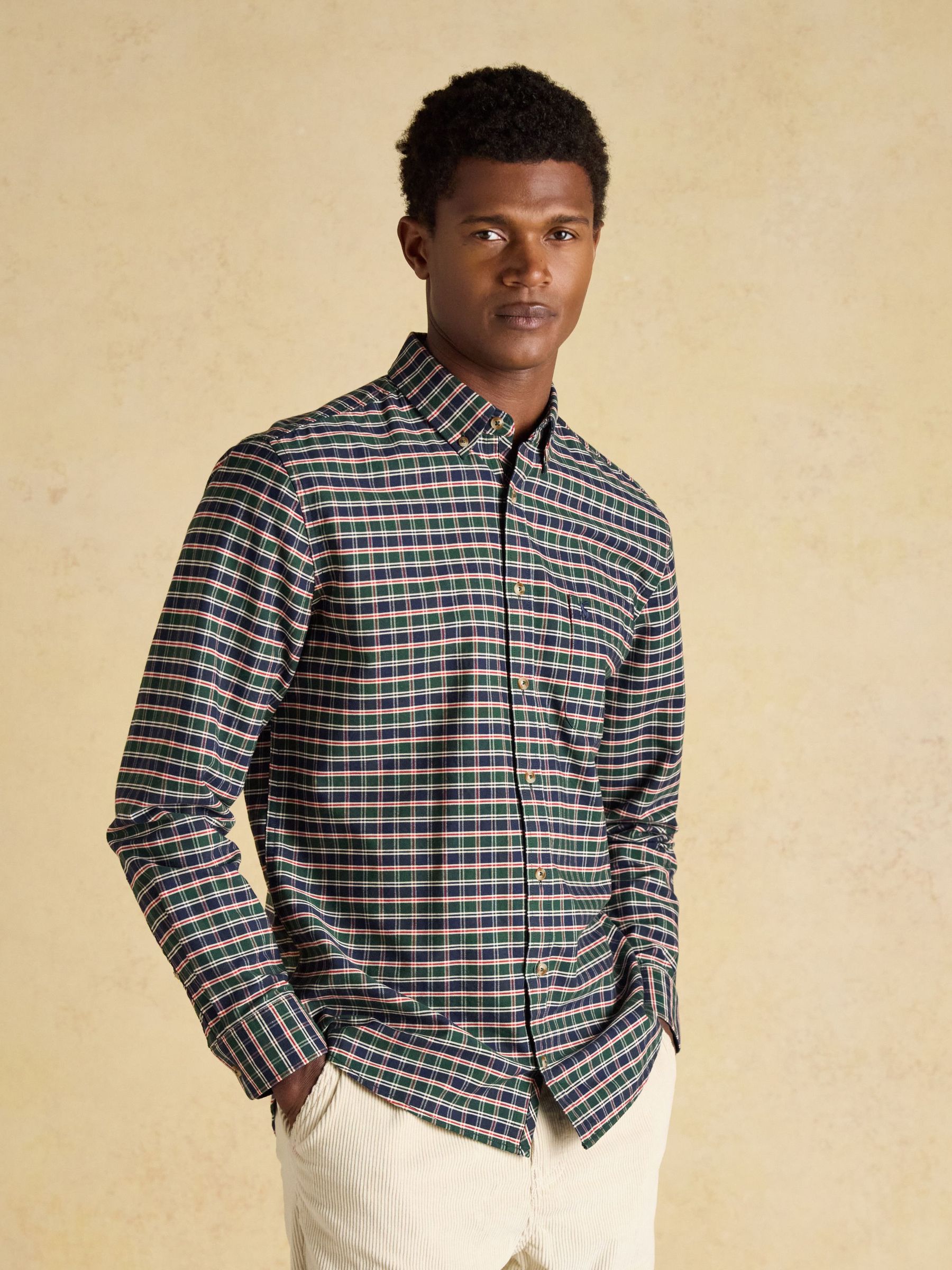 Oxford Classic Fit Navy & Red Check Long Sleeve Cotton Shirt