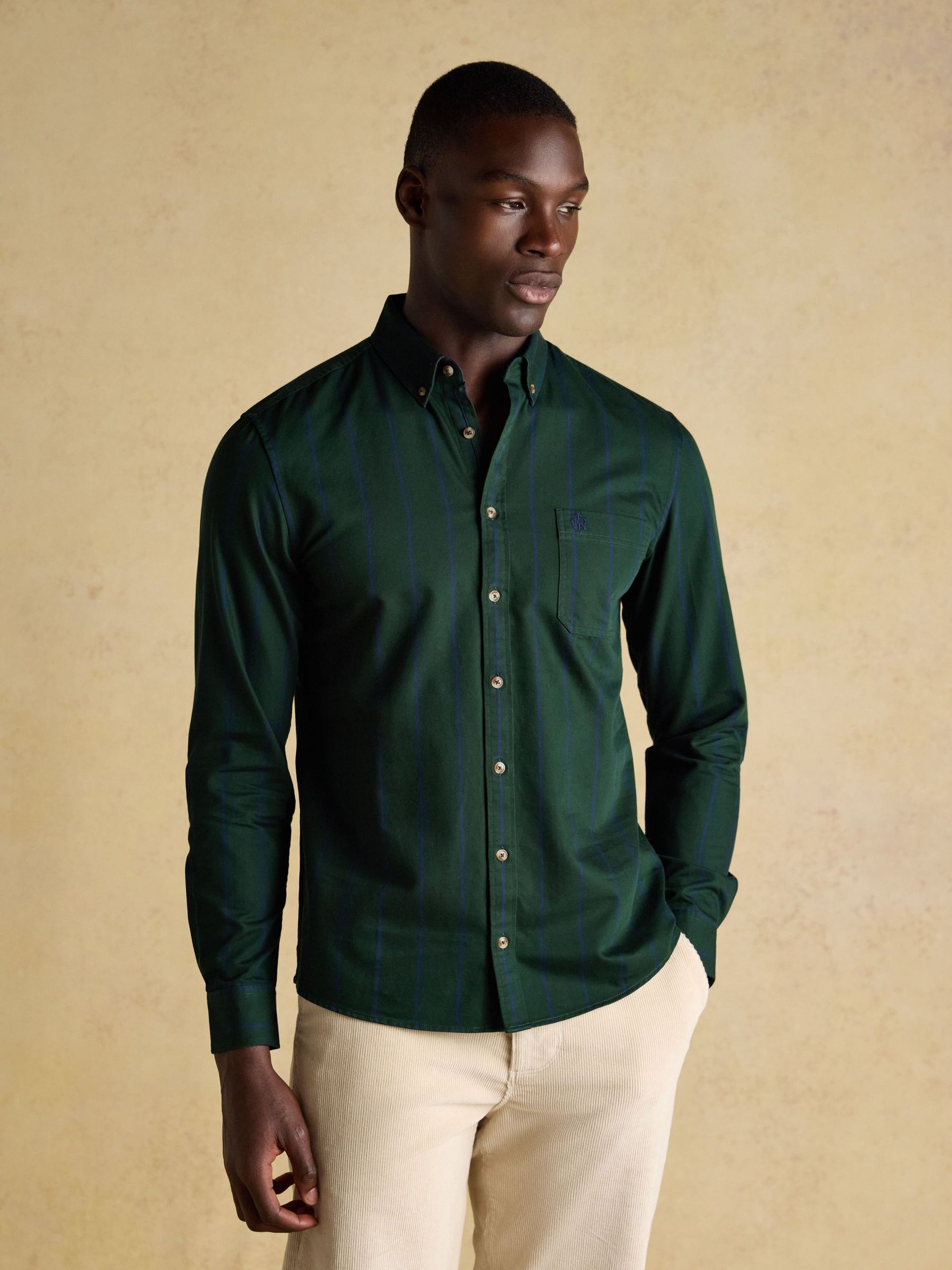 Cotton Twill Green Stripe Shirt (AW5533) | £45