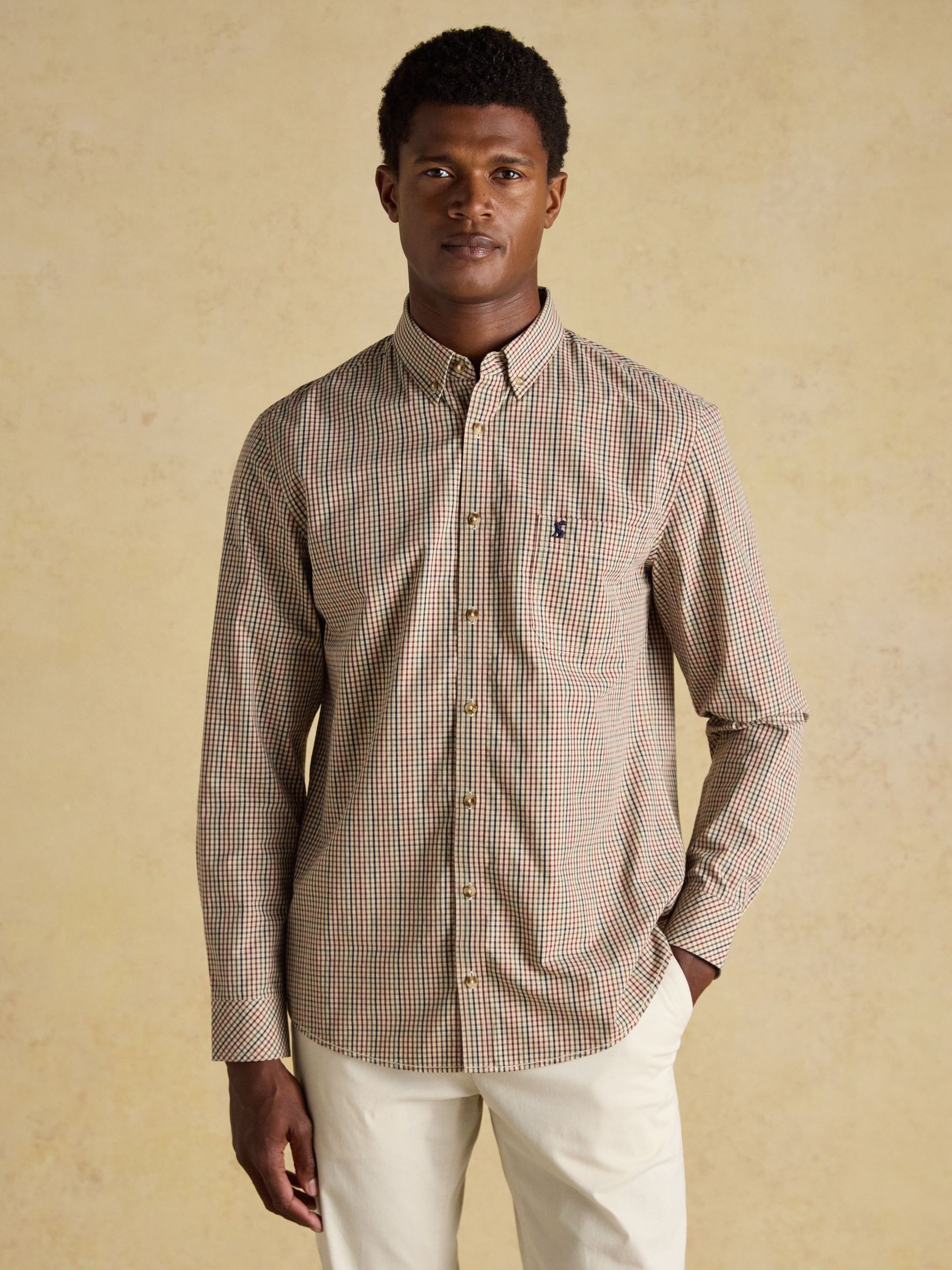 Cotton Poplin Brown Long Sleeve Gingham Shirt
