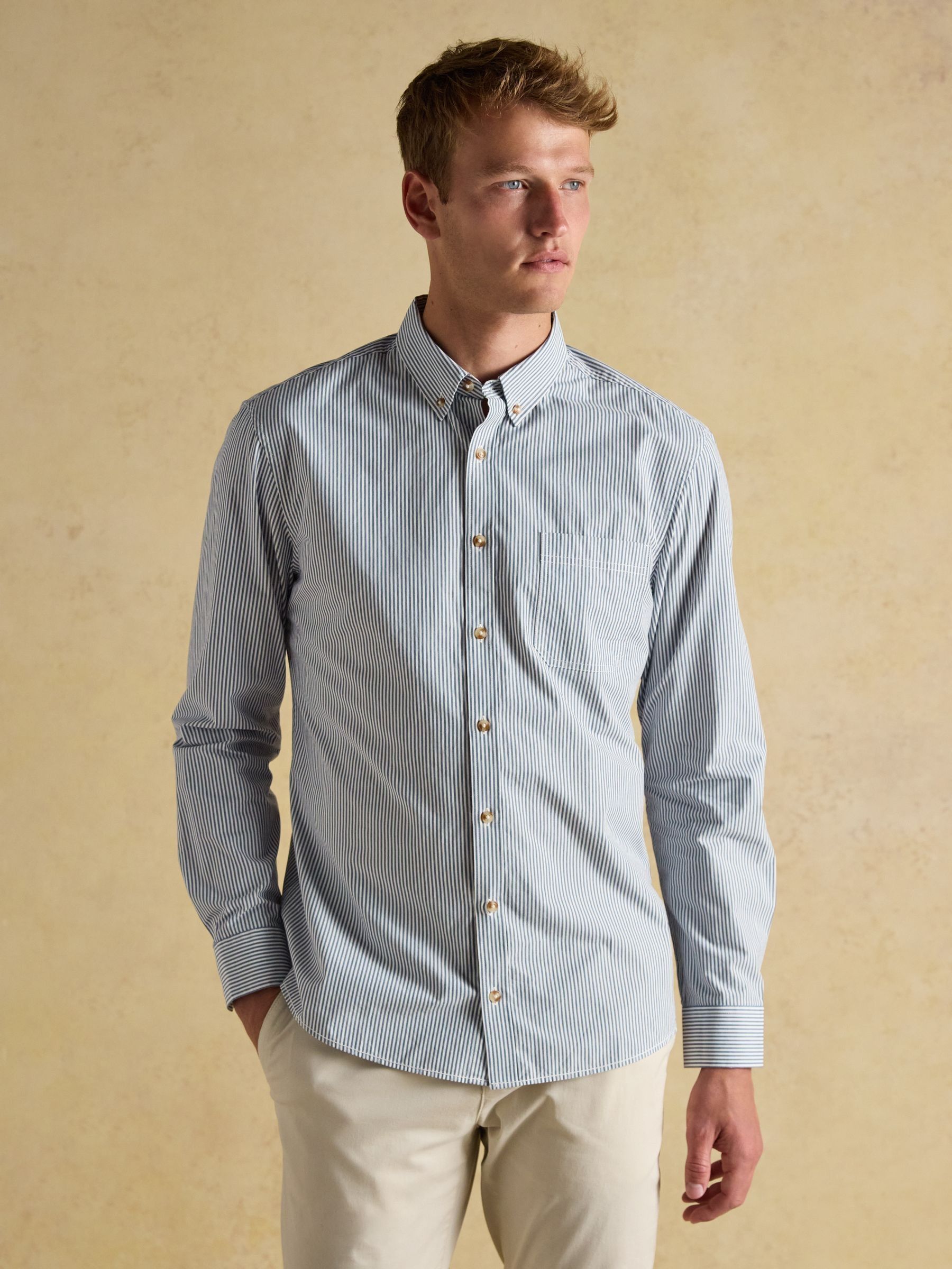 Cotton Poplin Blue Stripe Long Sleeve Shirt (AW5543) | £42
