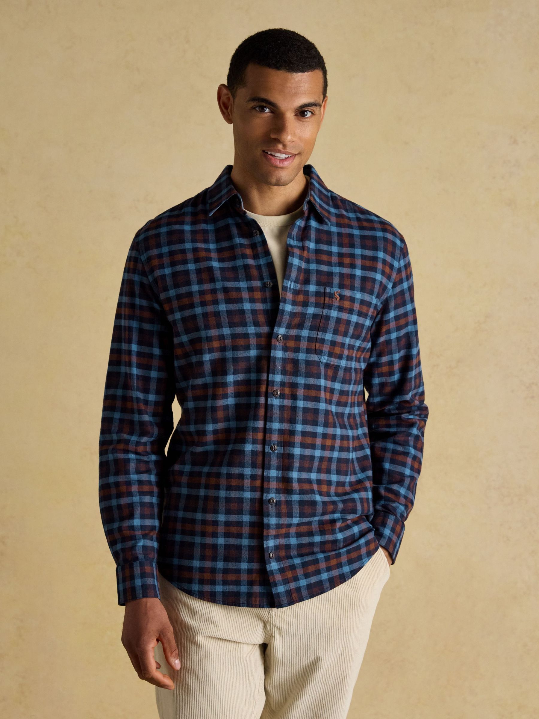 Brushed Flannel Brown & Navy Check Cotton Shirt (AW5550) | £45
