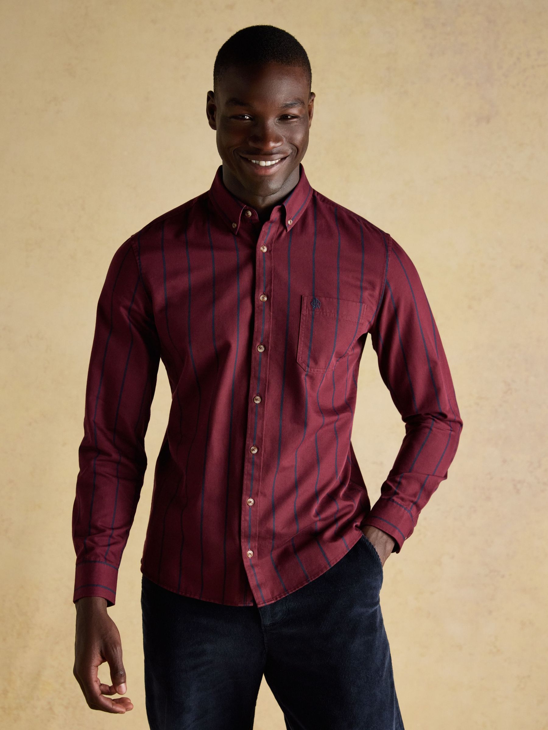 Cotton Twill Burgundy Red Stripe Shirt