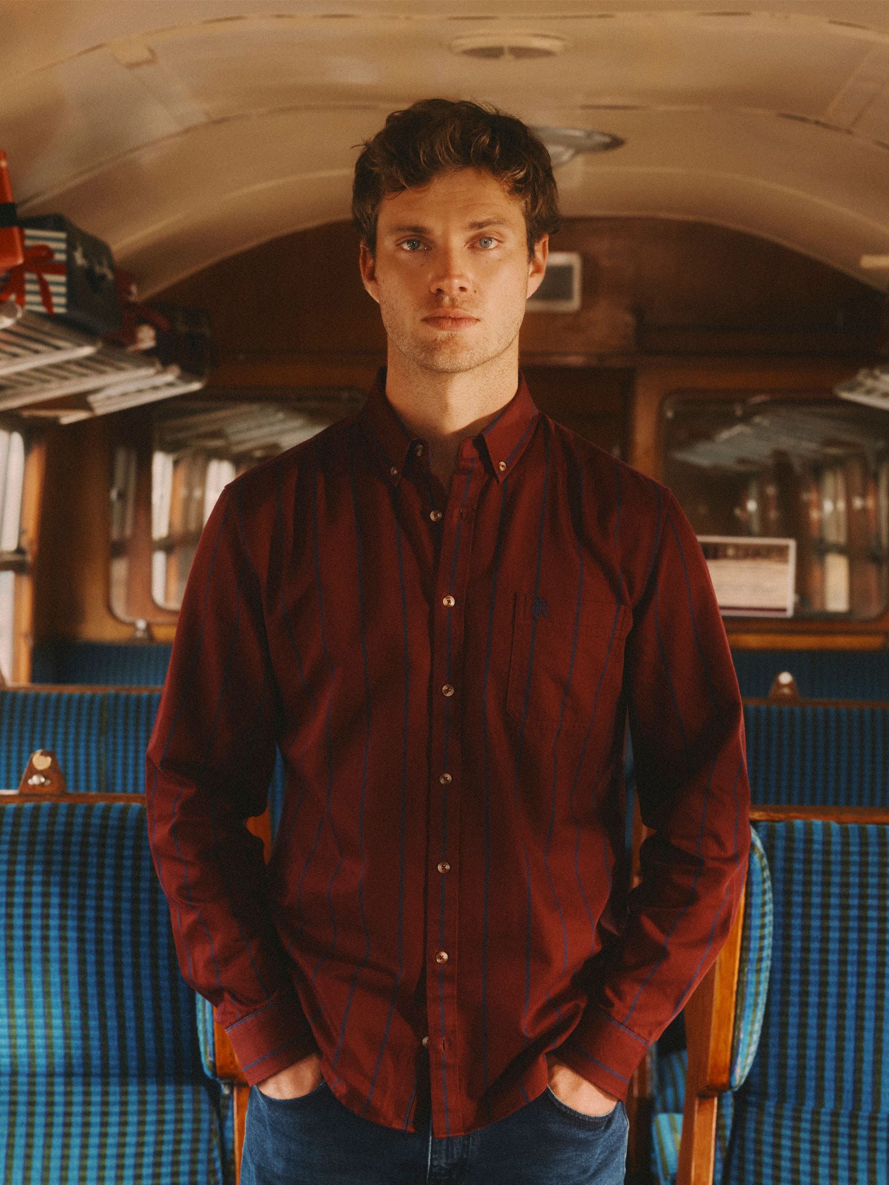 Cotton Twill Burgundy Red Stripe Shirt (AW5561) | £45