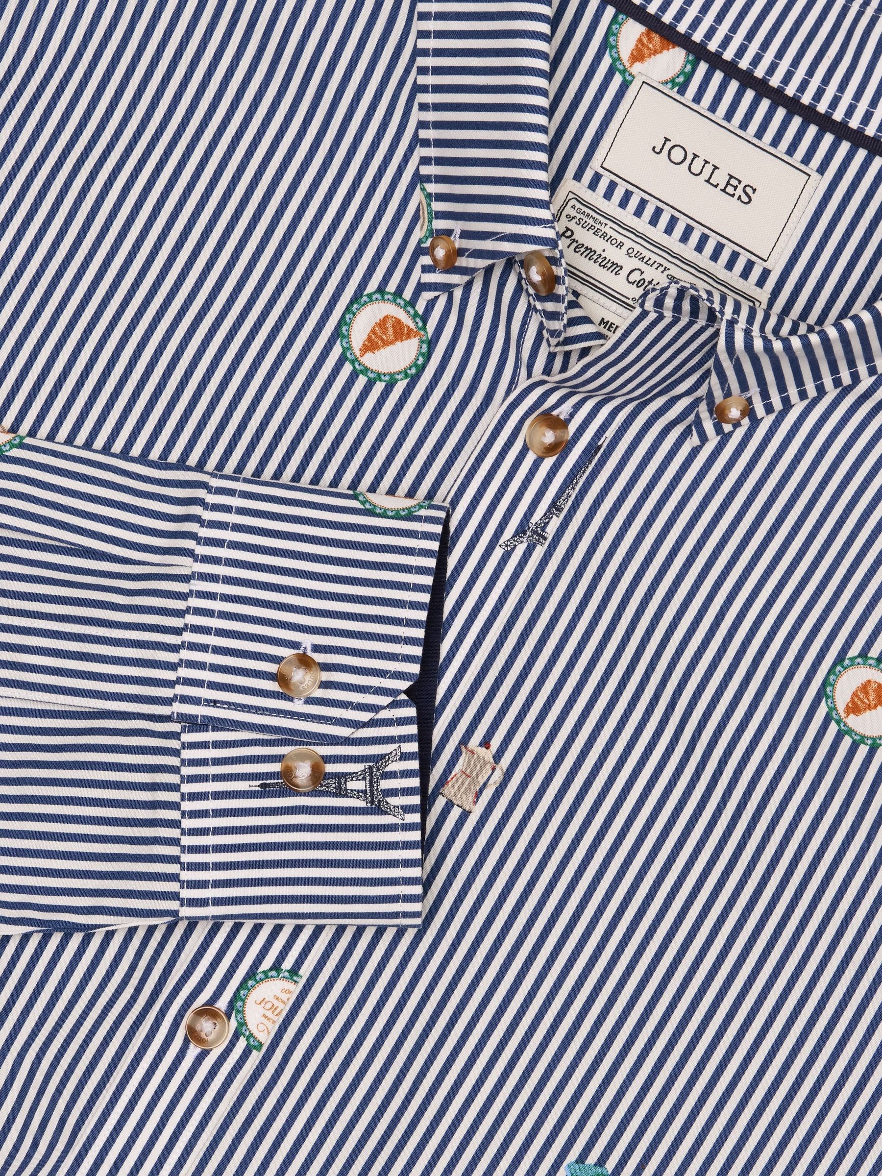 Classic Fit Blue Stripe with Paris Icons Cotton Printed Shirt (AW5564) | £29