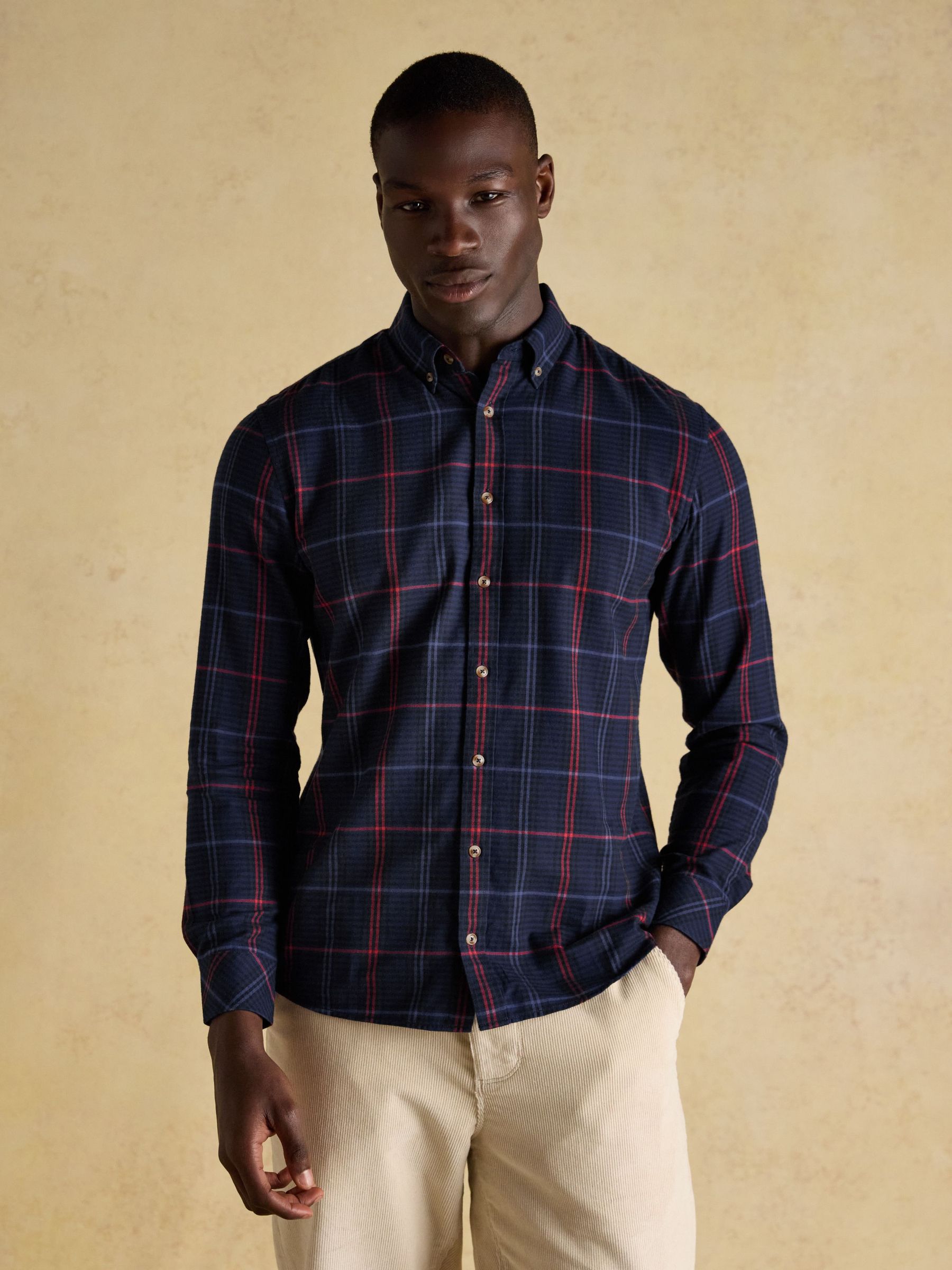Lightweight Brushed Navy Flannel Cotton Shirt (AW5573) | £39.50