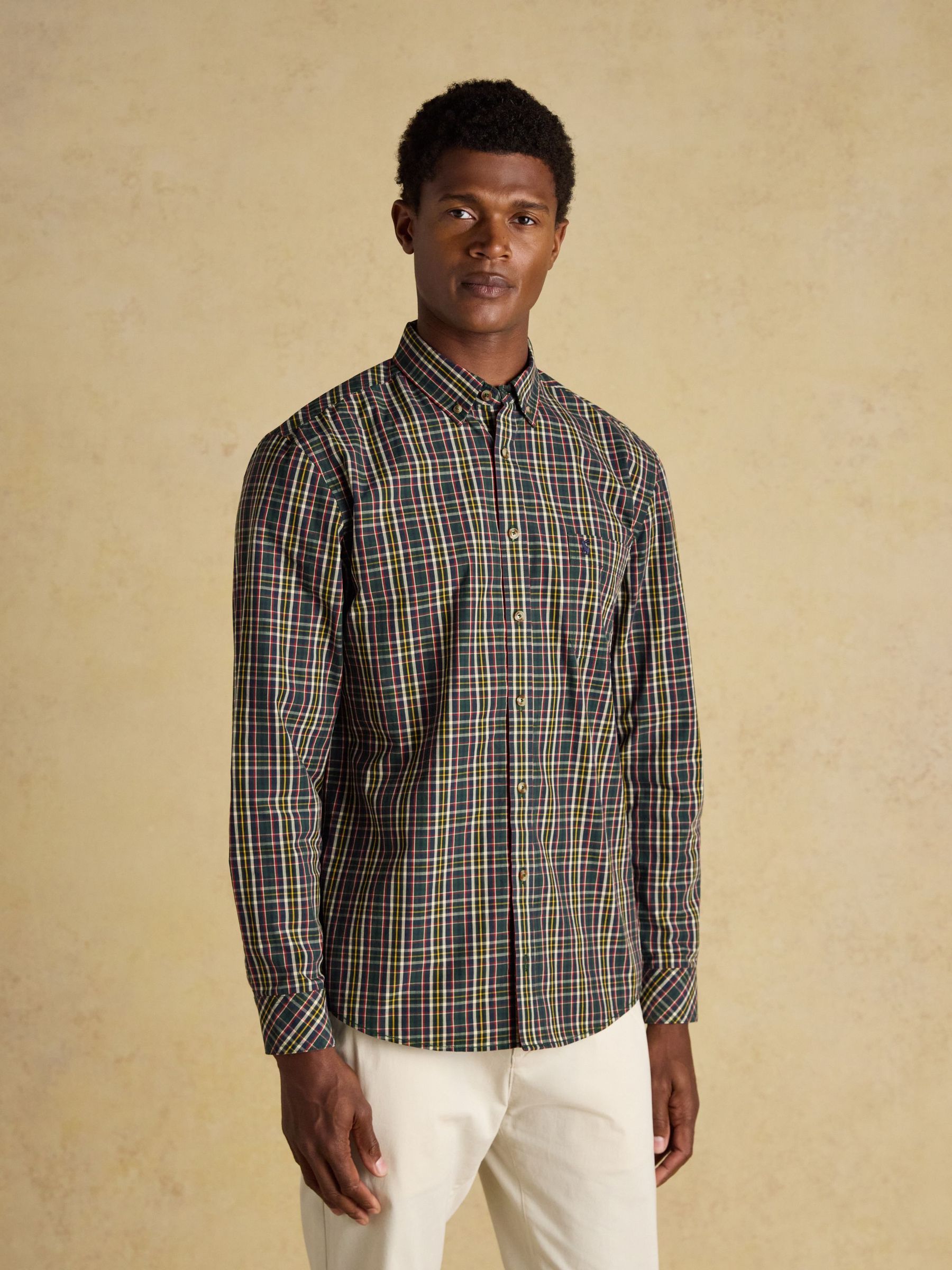 Cotton Poplin Green Long Sleeve Gingham Shirt