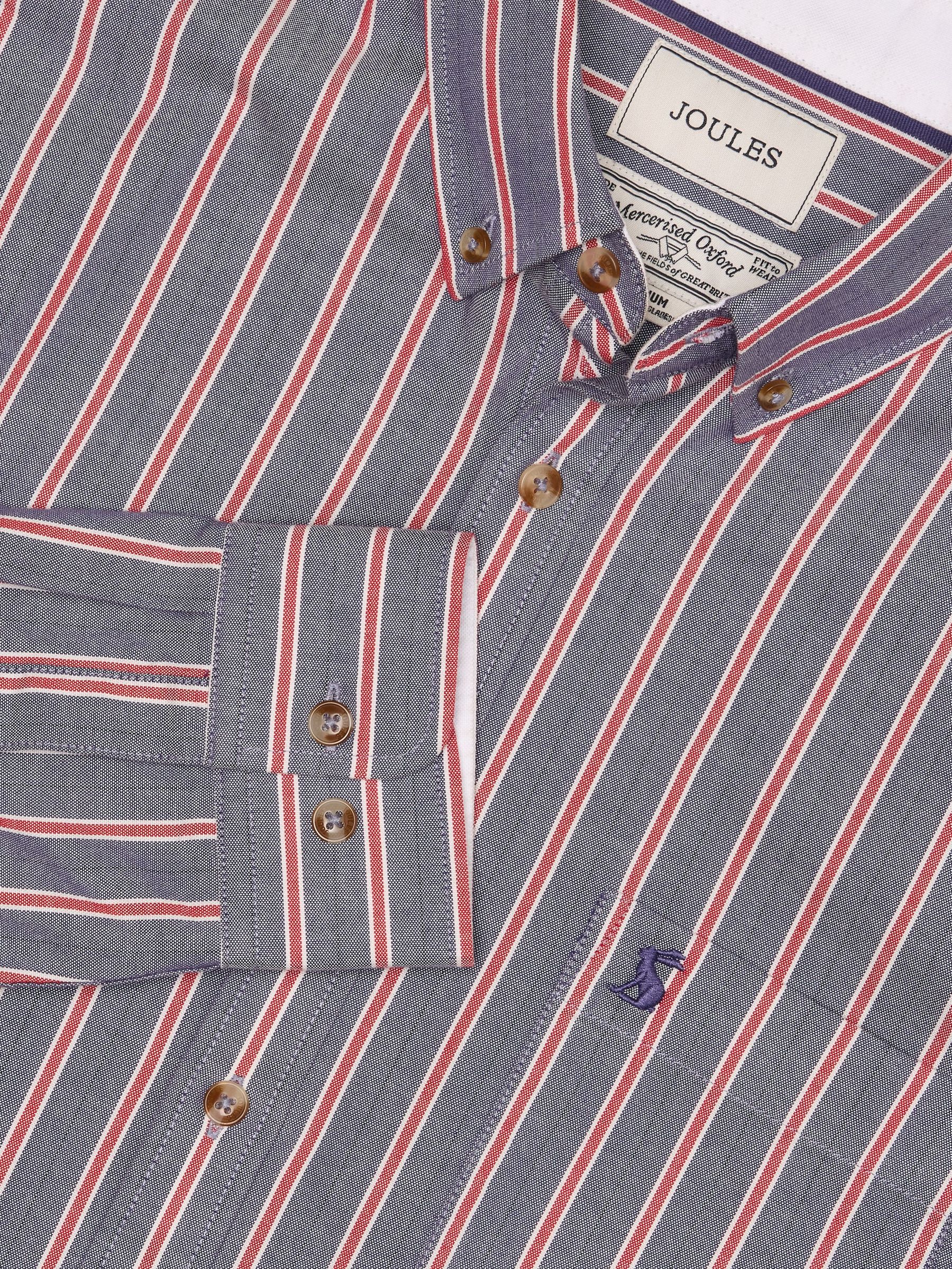 Classic Fit Blue Red Stripe Long Sleeve Cotton Oxford Shirt (AW5592) | £39.50