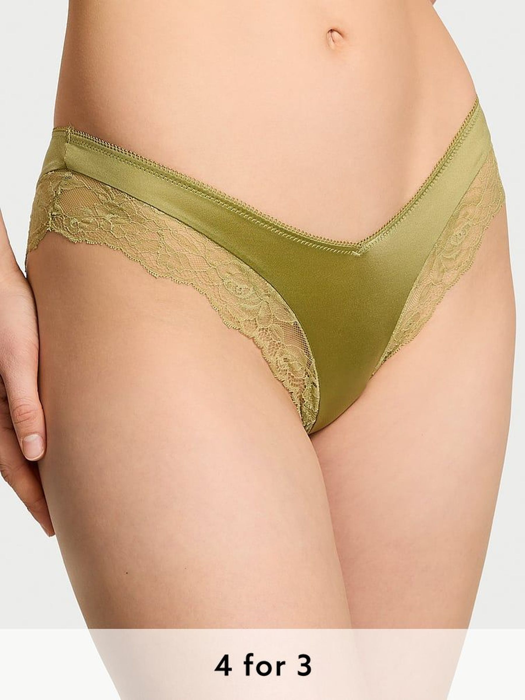 Moss Green Cheeky Rose Lace Trim Knickers (AW6304) | £14