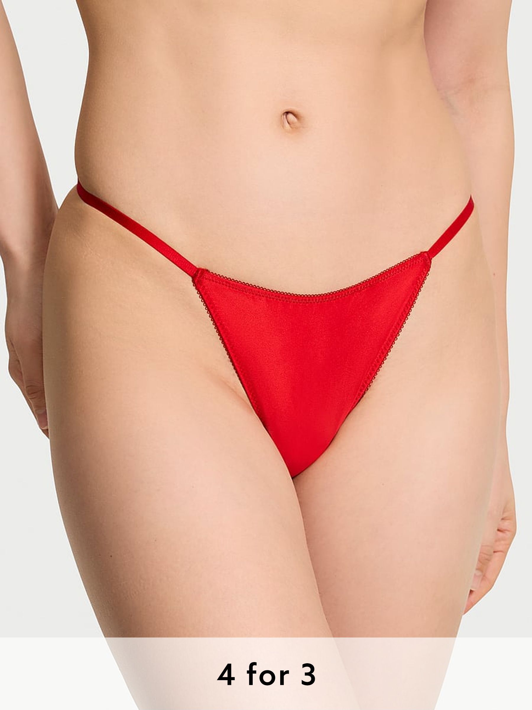 Bright Vermillion Red Satin Heart Rhinestone Bow G-String Knickers (AW6326) | £18