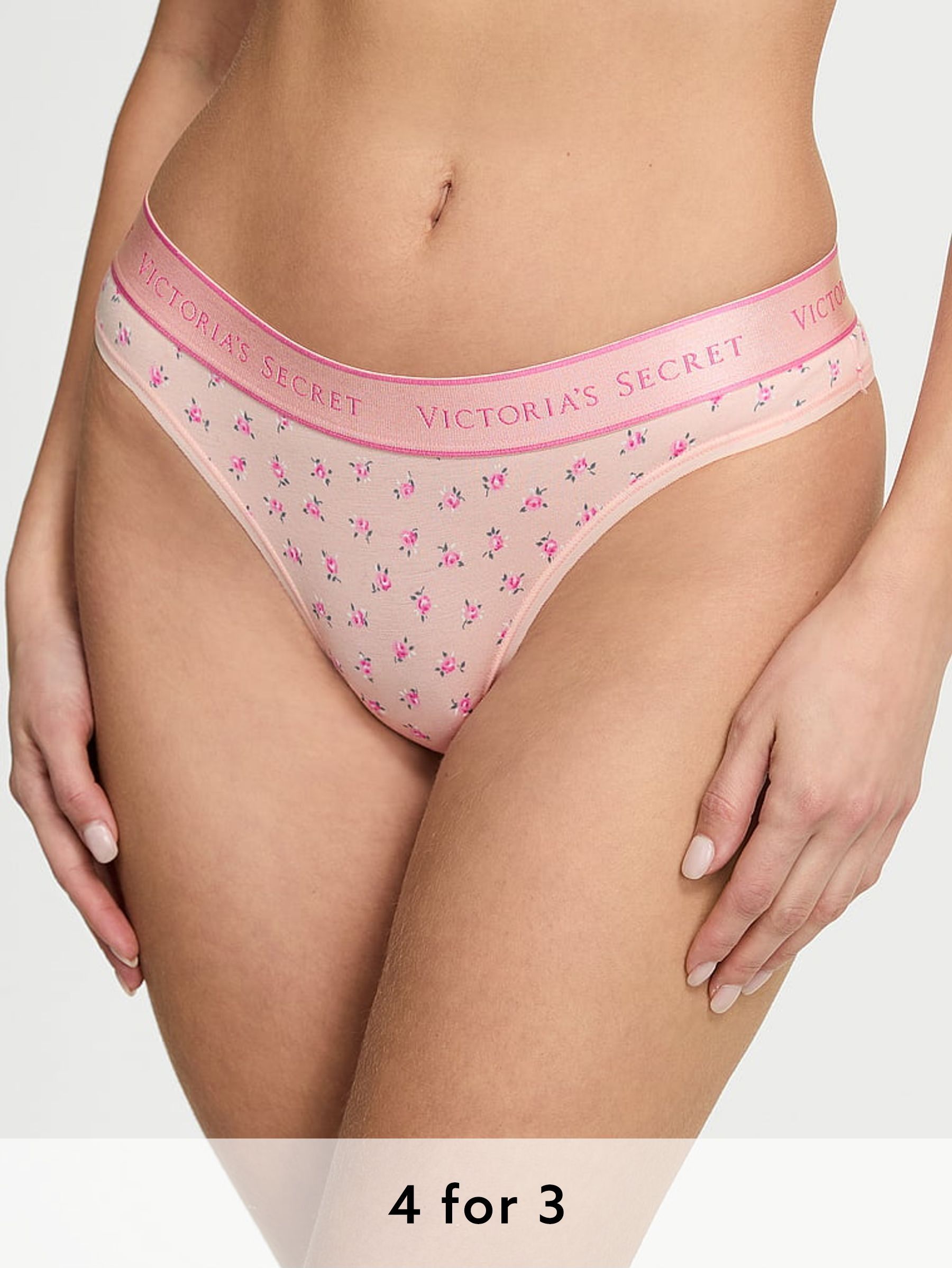 Light Pink Floral Thong Knickers (AW6349) | £9