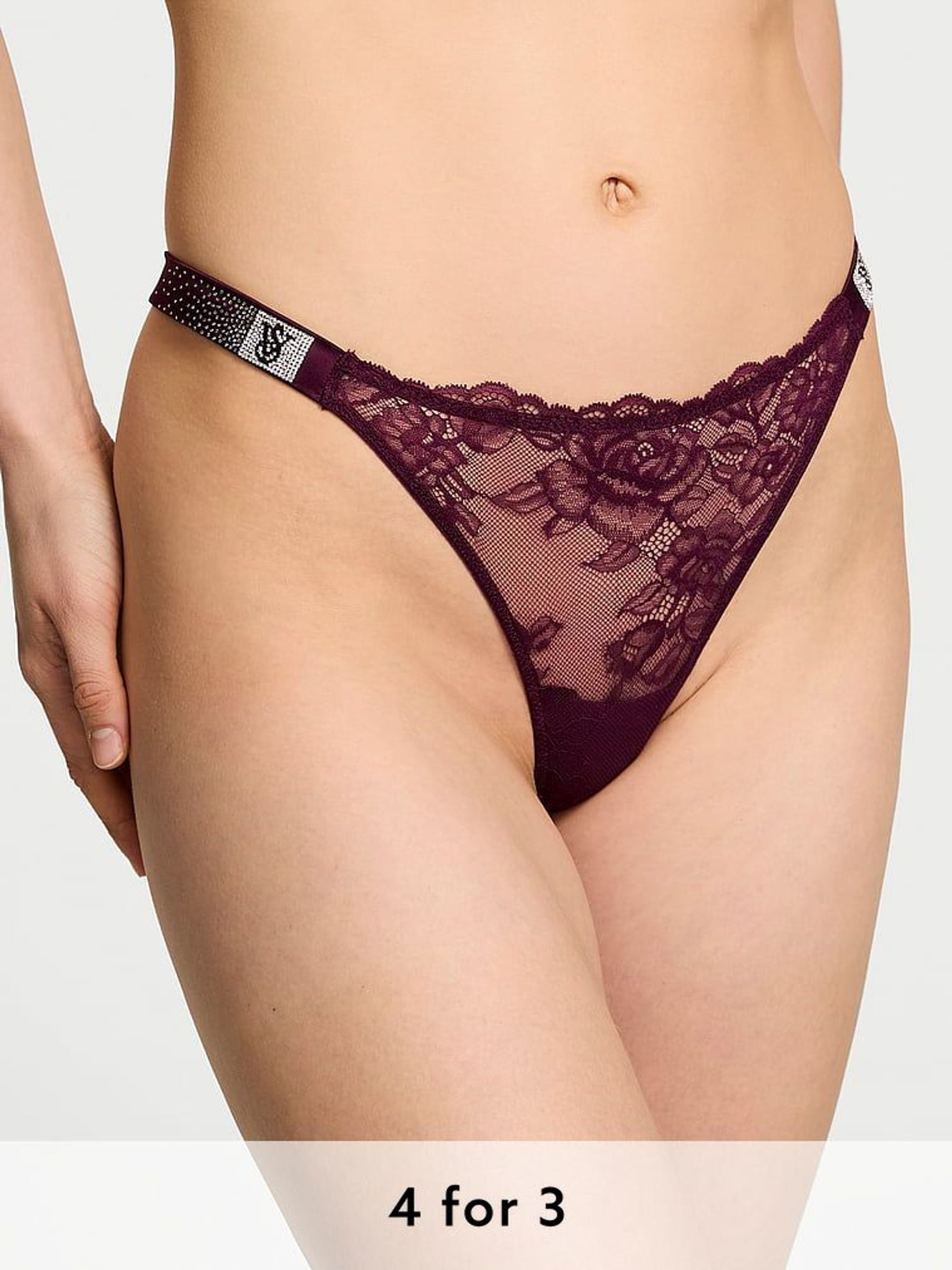 Kir Red Thong Scattered Shine Strap Lace Knickers (AW6373) | £20