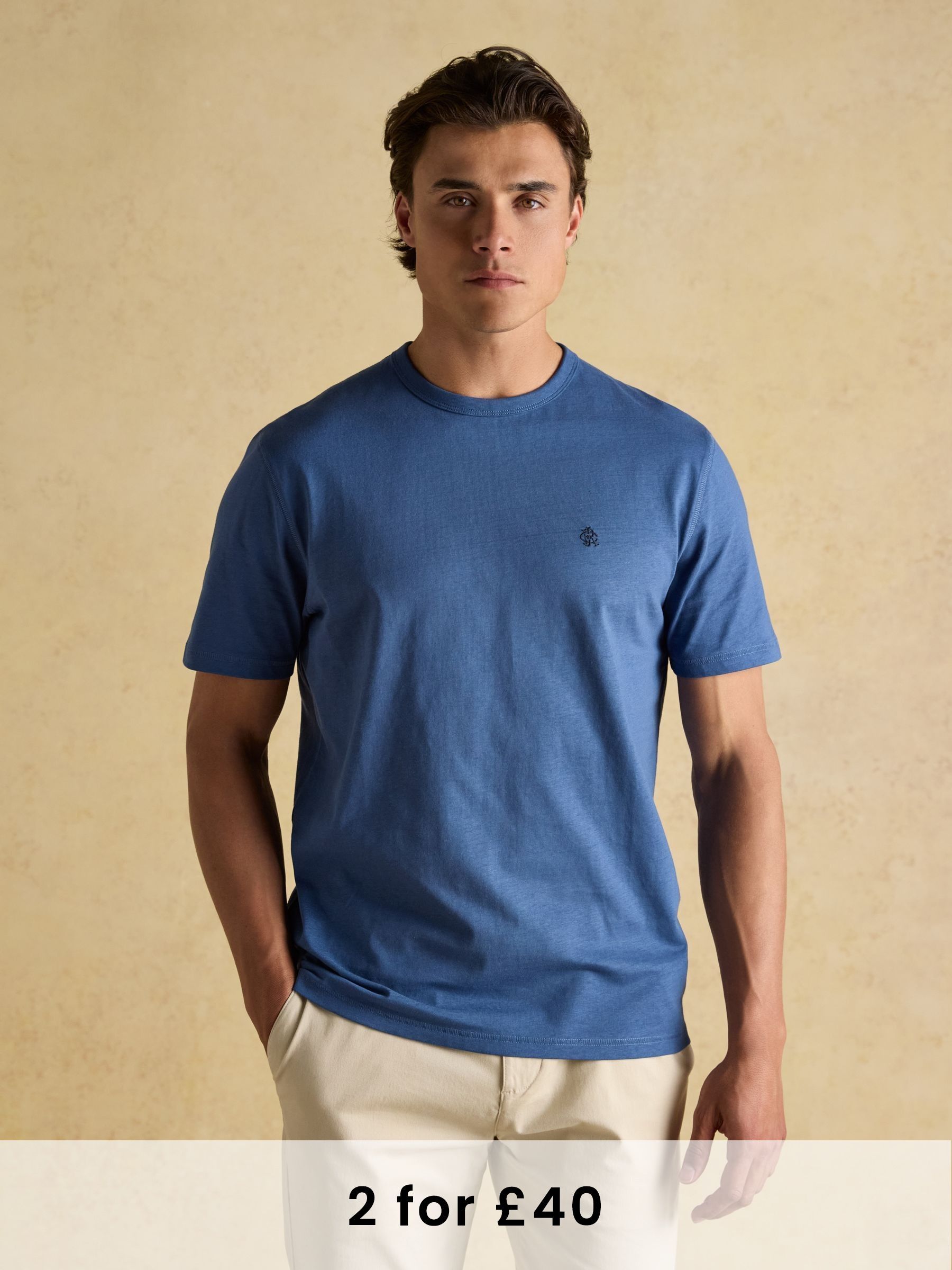 Rugby Club Mid Blue Crew Neck Cotton T-Shirt (AW6389) | £24