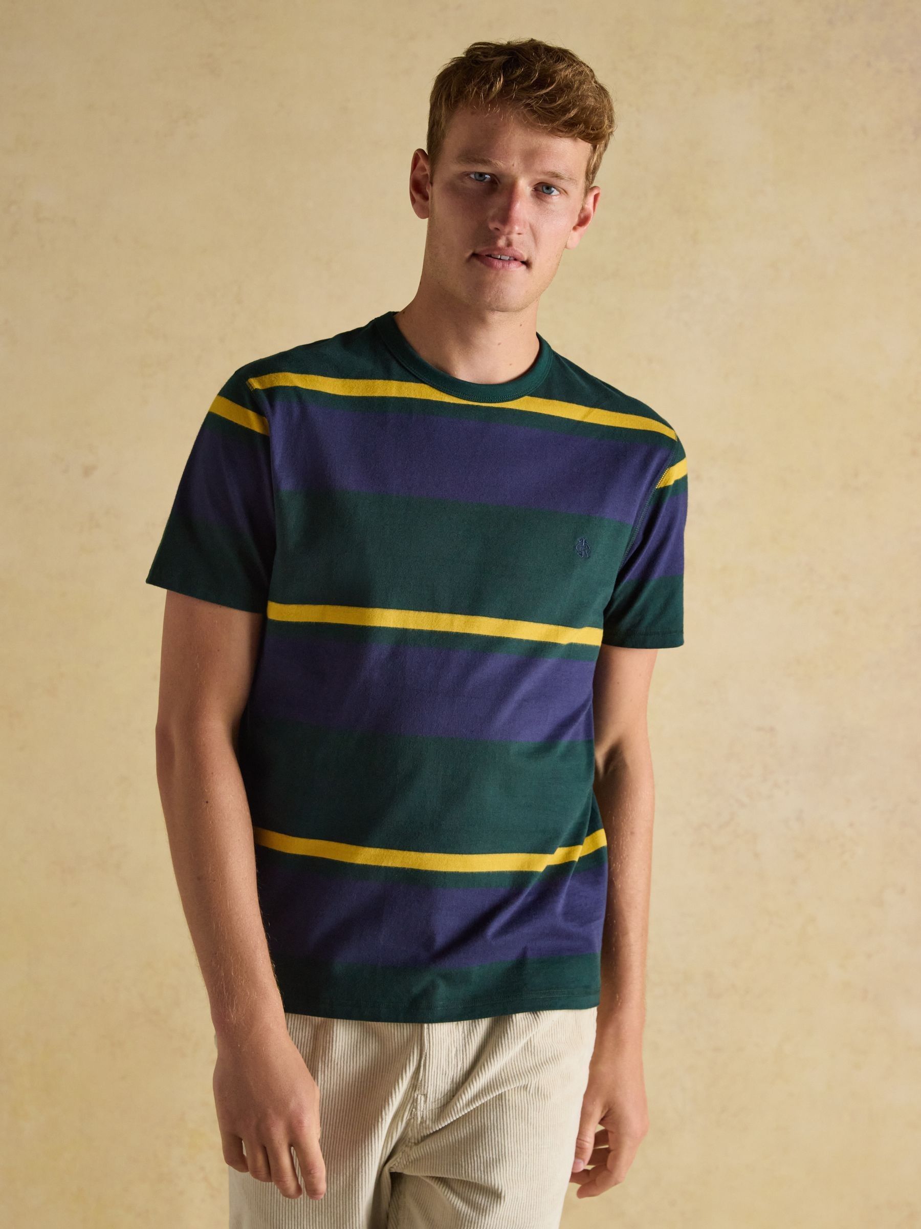 Rugby Club Green/Navy Stripe Crew Neck Cotton T-Shirt