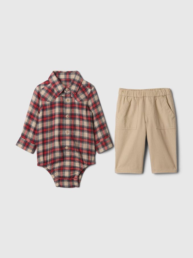 Red Flannel Shirt and Trousers Outfit Set (Newborn-24mths) (AW6472) | £21