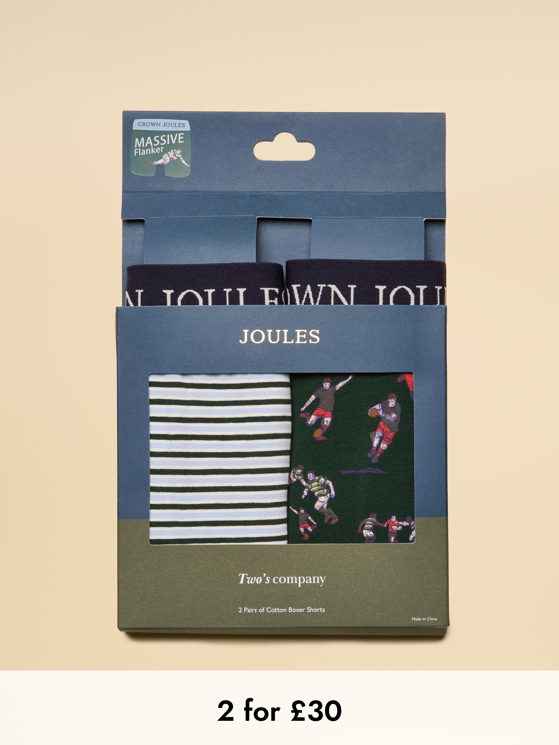 Crown Joules Green Cotton Jersey Boxer Shorts - 2 Pack (AW6569) | £19.95