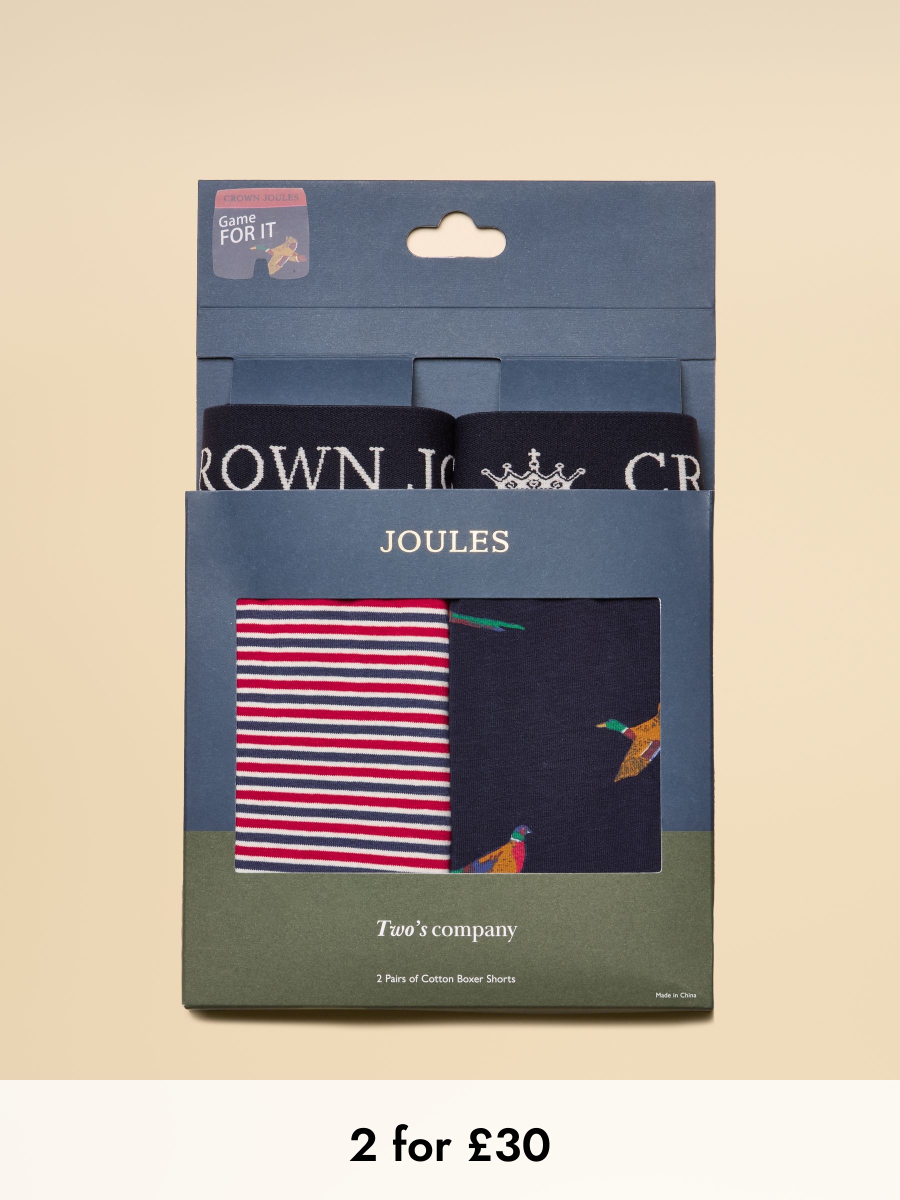 Crown Joules Orange & Navy Cotton Jersey Boxer Shorts - 2 Pack (AW6571) | £19.95