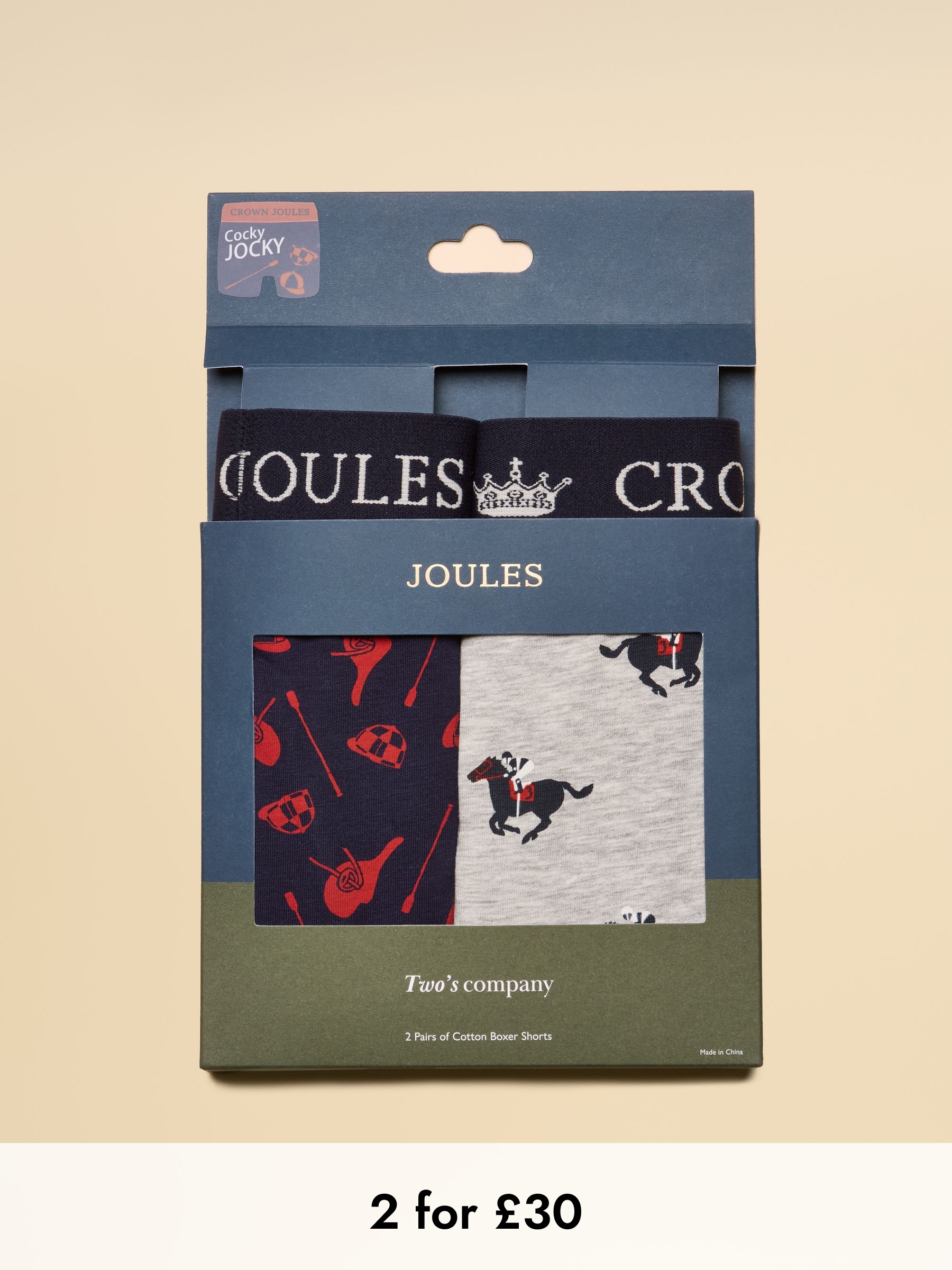 Crown Joules Grey & Navy Cotton Jersey Boxer Shorts - 2 Pack (AW6579) | £19.95