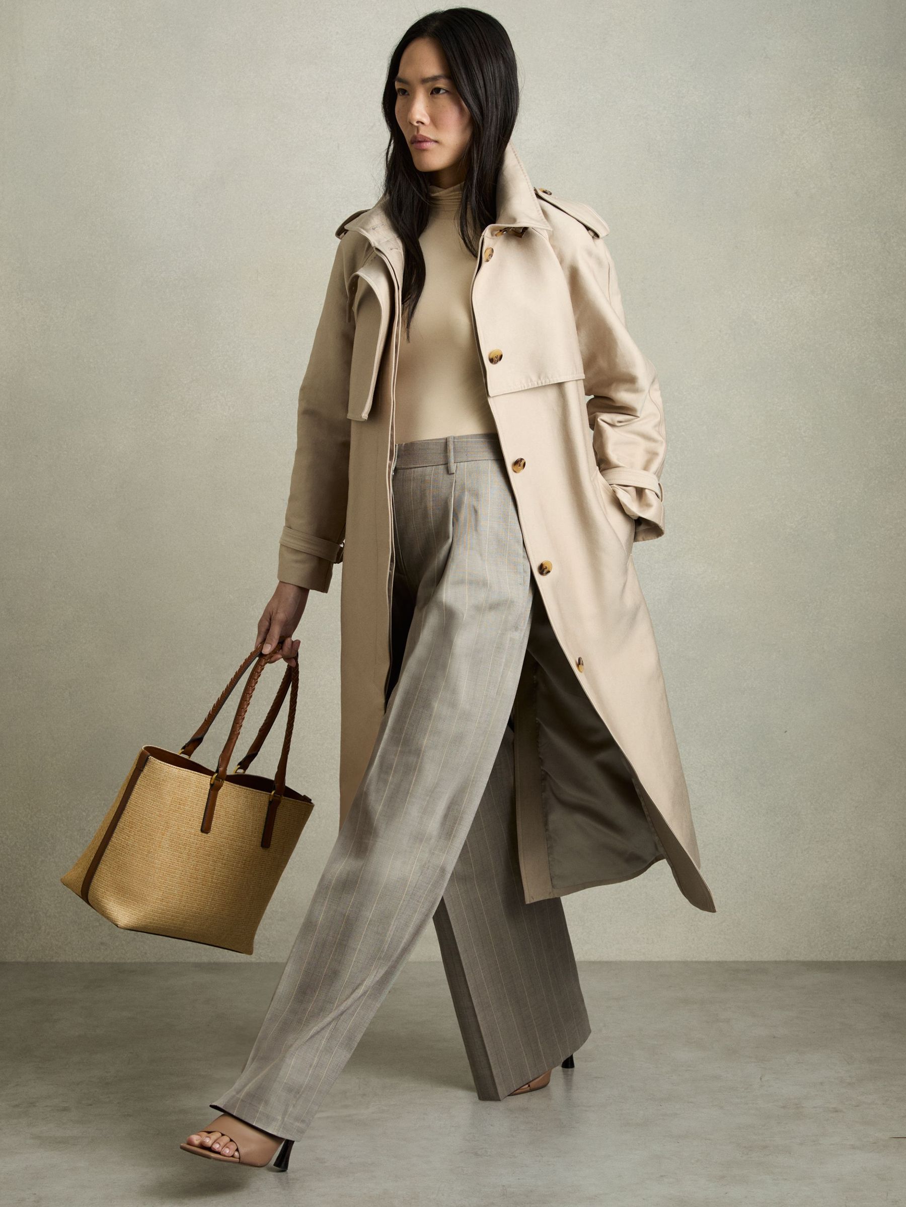 Wool-Blend Wide-Leg Pinstripe Trousers in Grey (AW6764) | £190