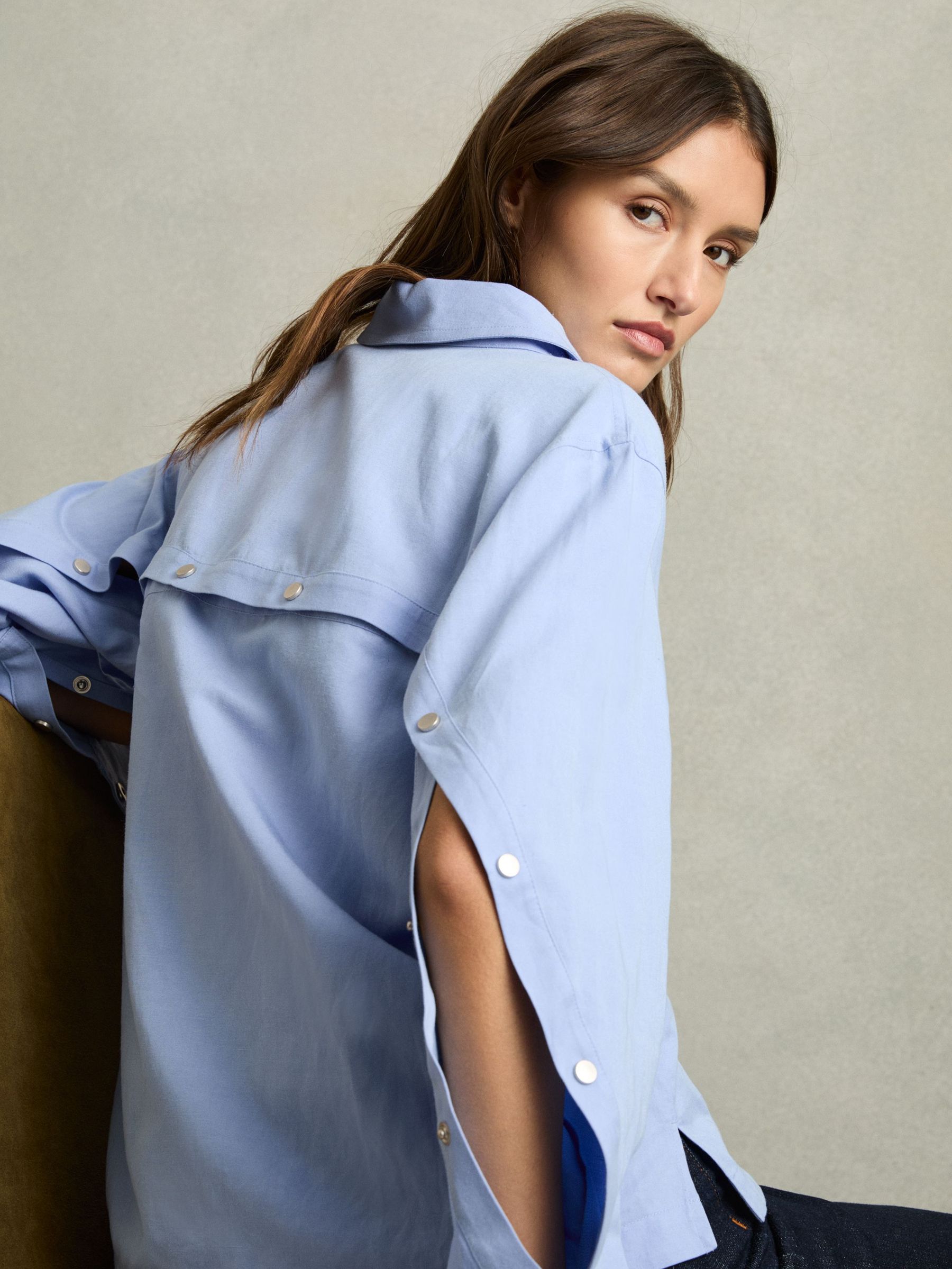 Lyocell-Blend Press-Stud Back Shirt in Blue (AW6766) | £158