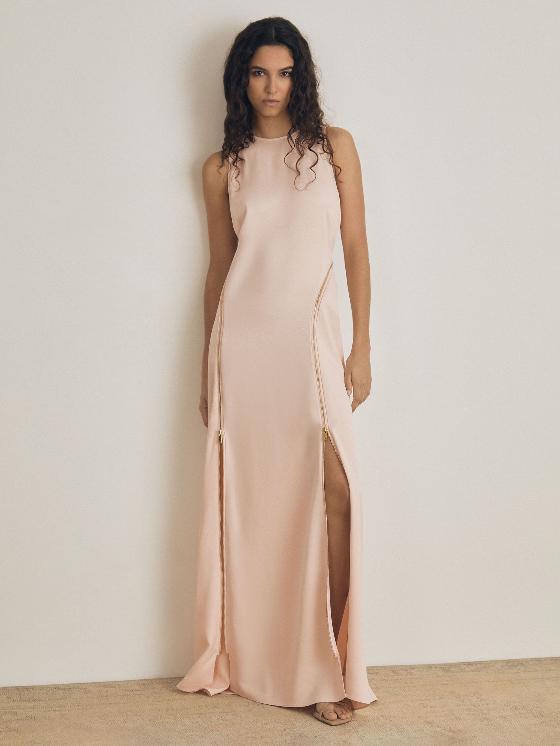 Atelier Zipped Satin Maxi Dress with Virgin Wool in Pink (AW6775) | £495