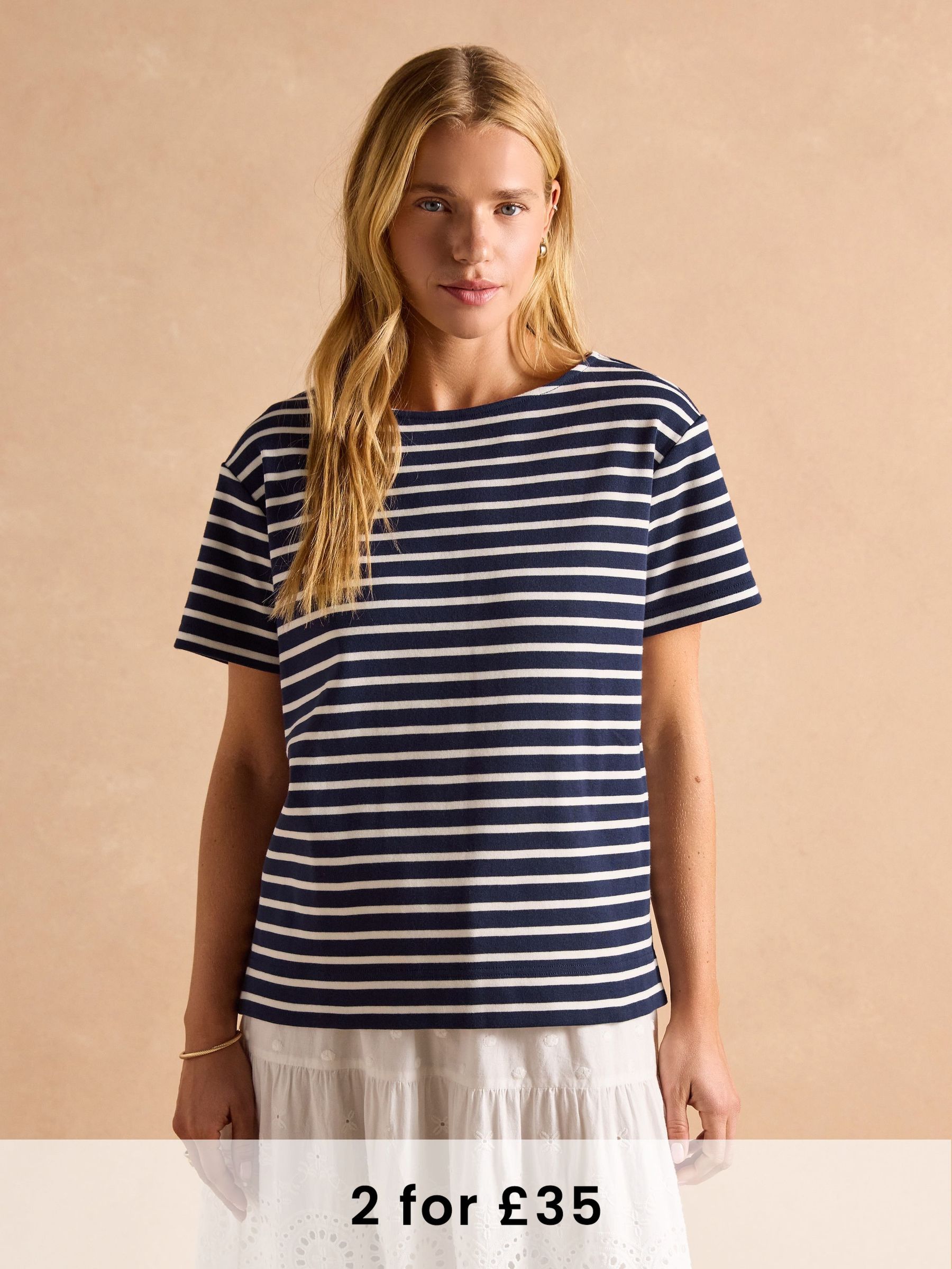 Harbour Navy/White Short Sleeve Boat Neck Breton Top (AW6778) | £26