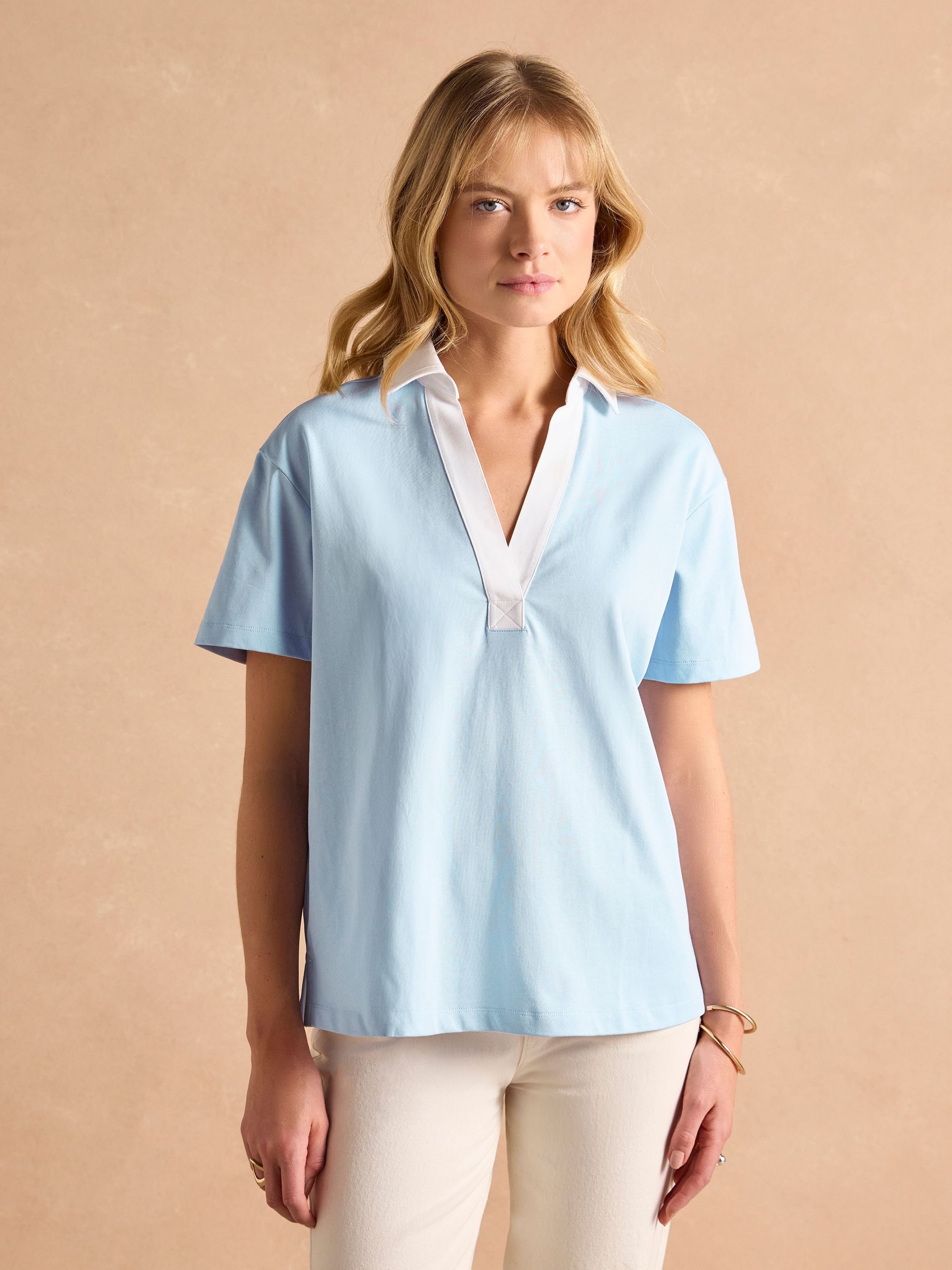 Tallie Blue Short Sleeve Combed 100% Cotton Collared Top (AW6818) | £21