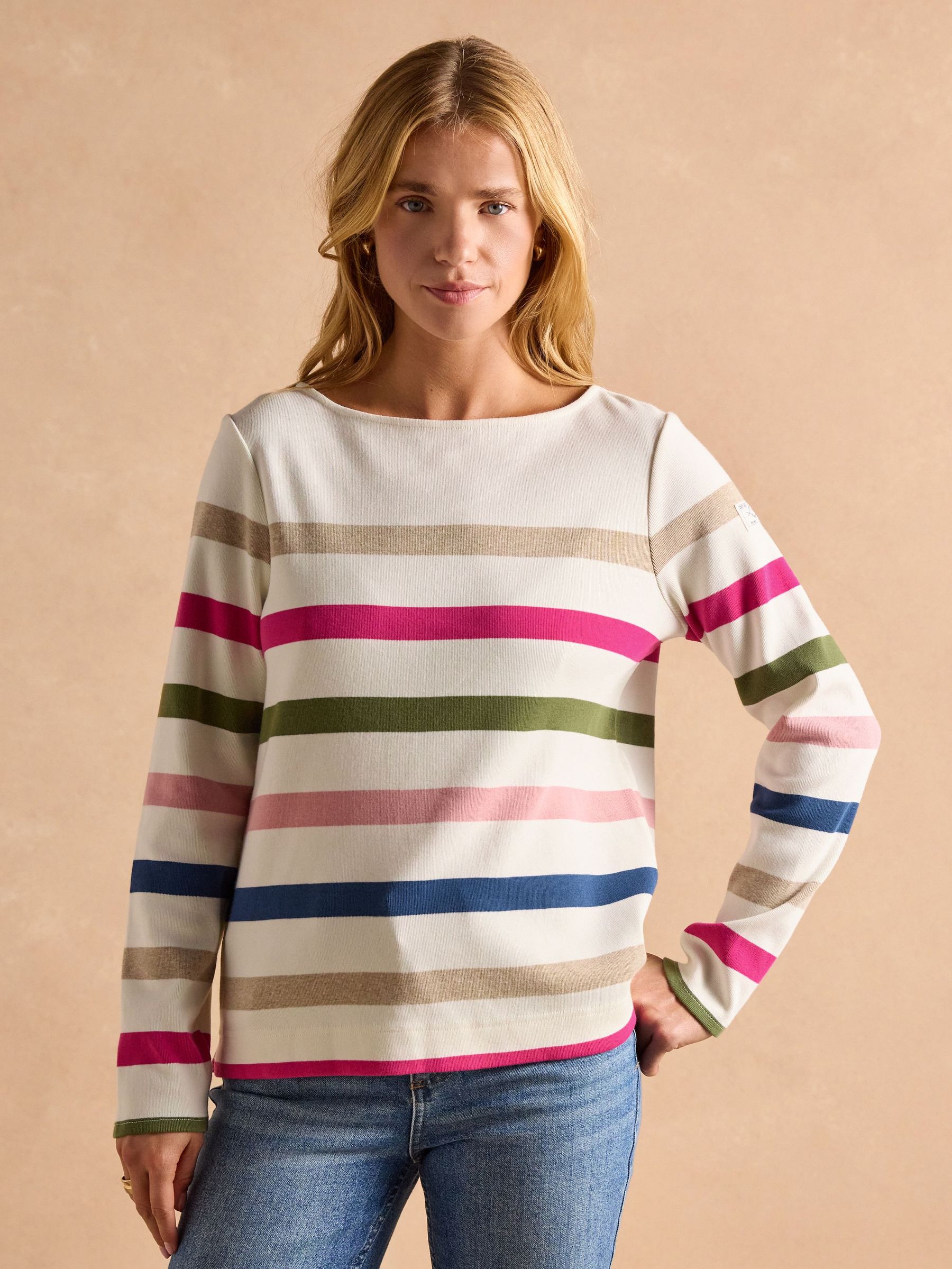 Harbour Cream Multi Boat Neck Breton Top (AW6879) | £35