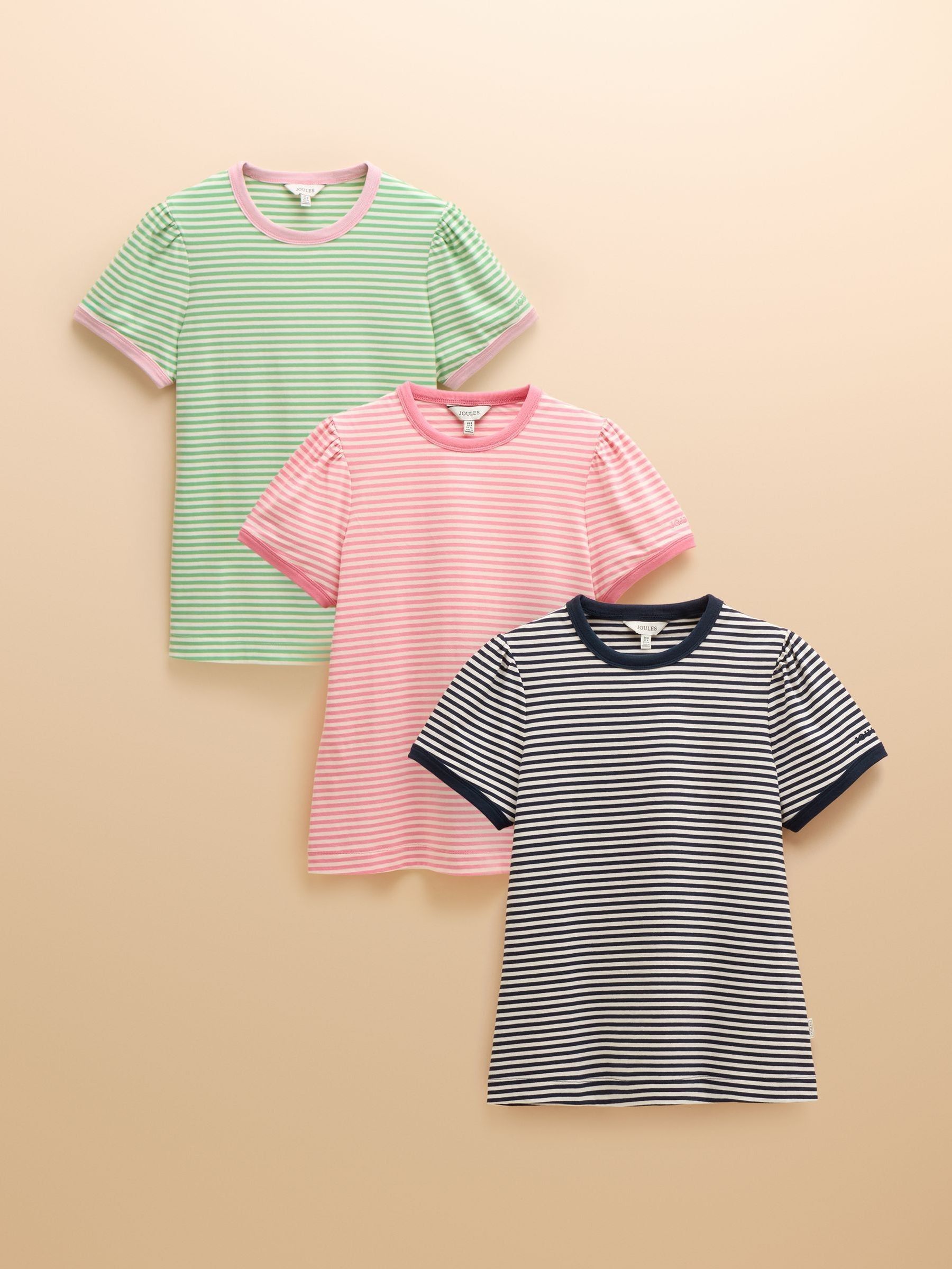 3 Pack Erin Pink/Green/Navy Multi Short Sleeve Tops (AW6885) | £52