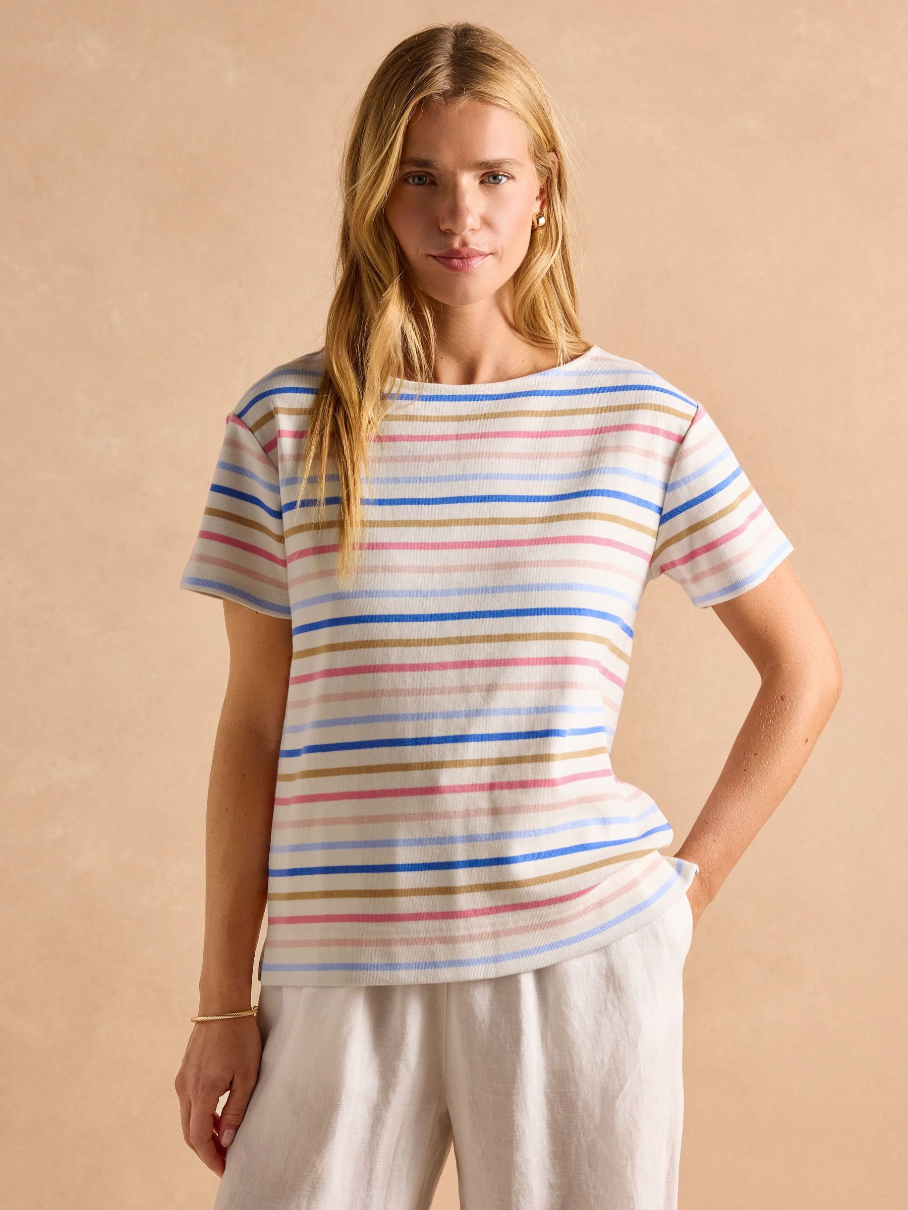 Harbour Multi Short Sleeve Boat Neck Breton Top