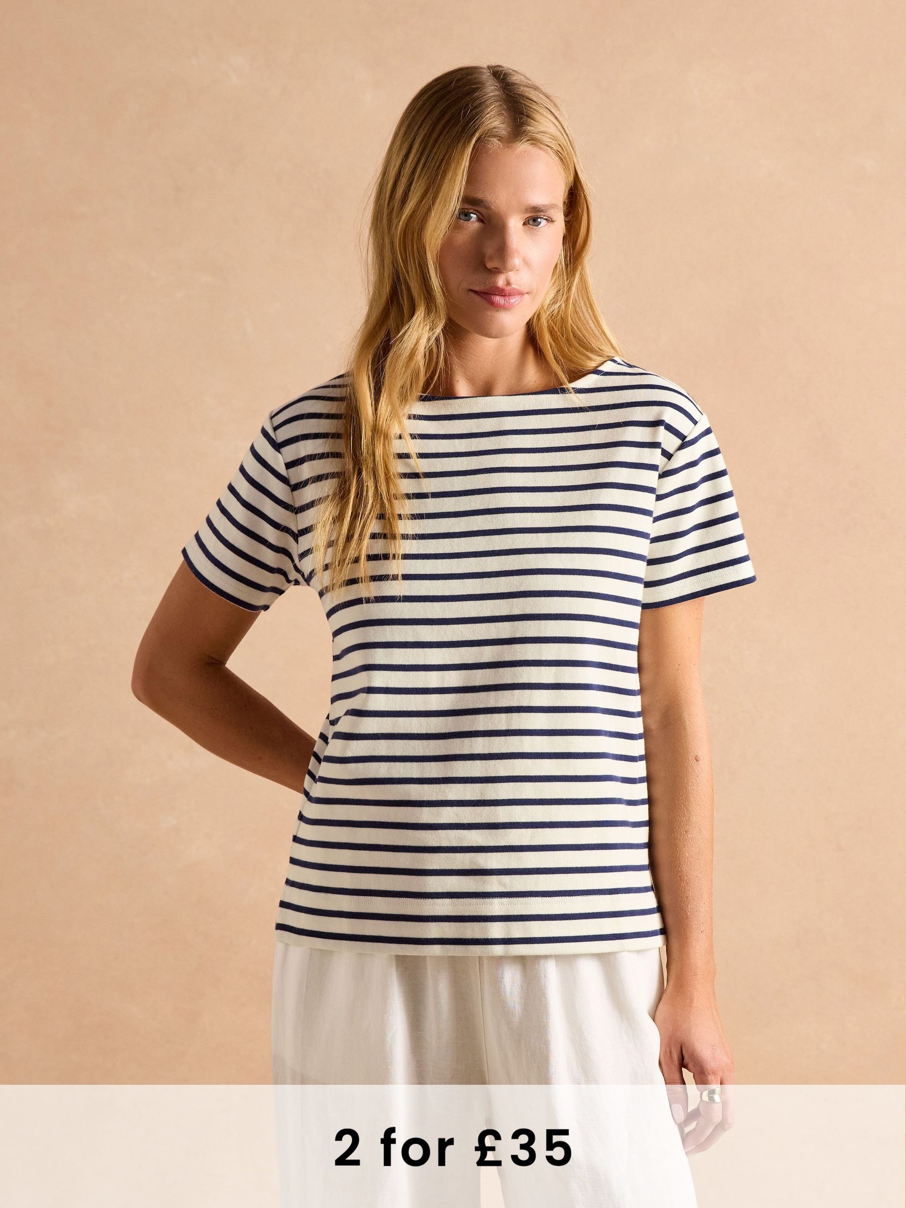 Harbour Cream/Navy Short Sleeve Boat Neck Breton Top (AW7038) | £26