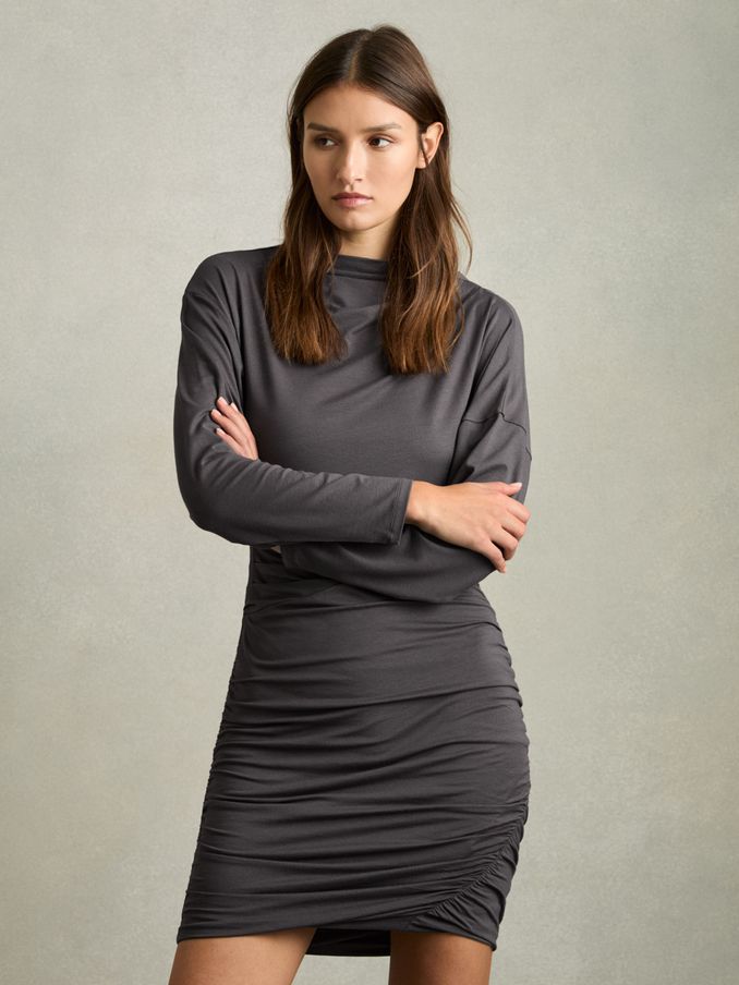 Ruched Jersey Mini Dress in Charcoal (AW8224) | £38