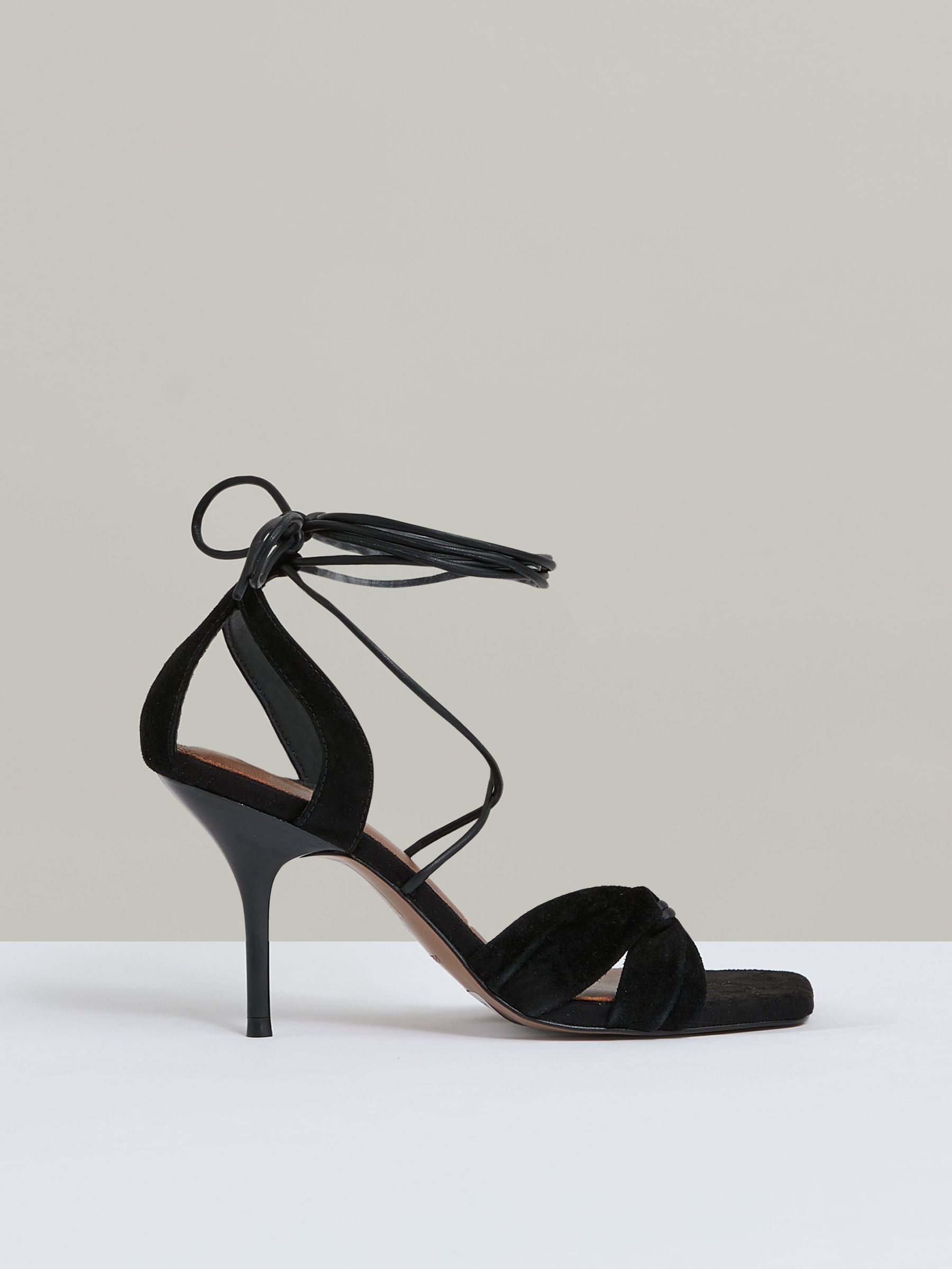 Suede Strappy Heeled Sandals in Black (AW8237) | £178