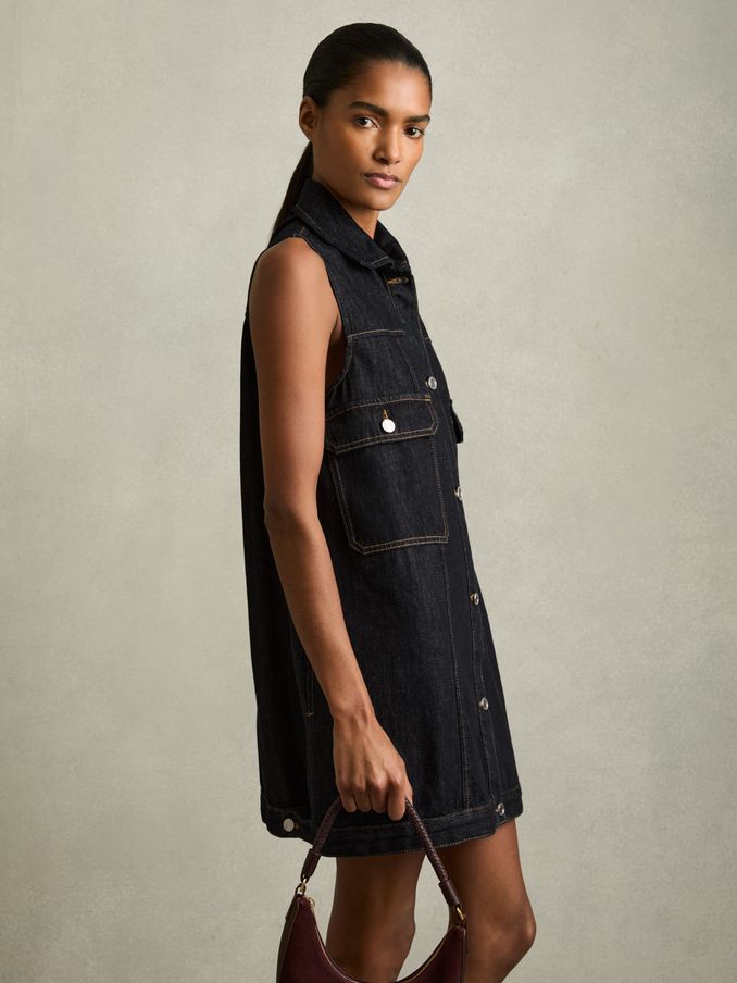 Sleeveless Denim Shift Dress in Indigo (AW9941) | £190