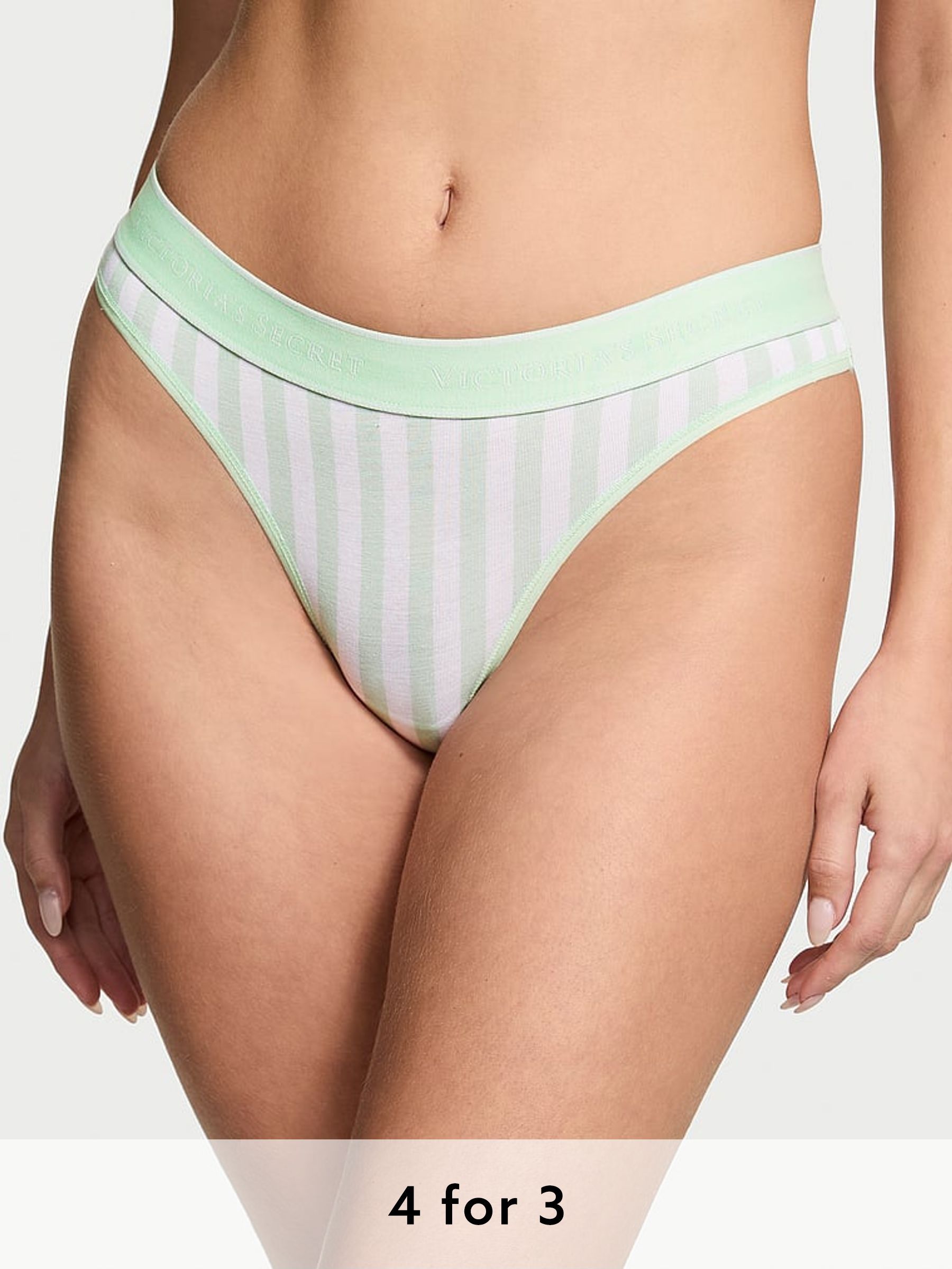 Mint Green Stripe Thong Knickers (AY0094) | £9