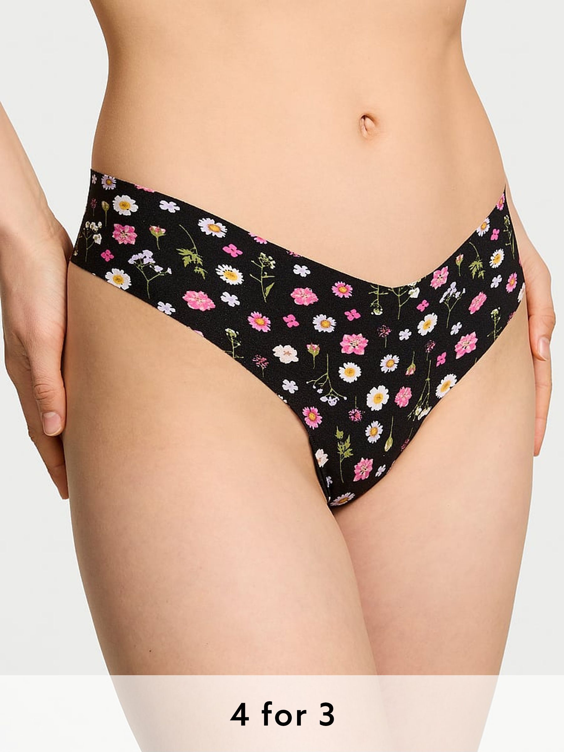 Black Floral Thong Knickers (AY0105) | £9