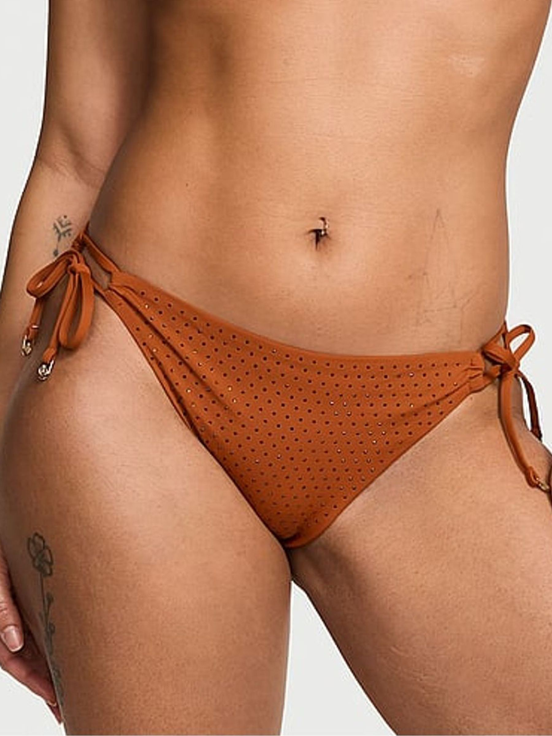 Cinnamon Brown Diamante Tie Side Bikini Bottoms (AY0142) | £43