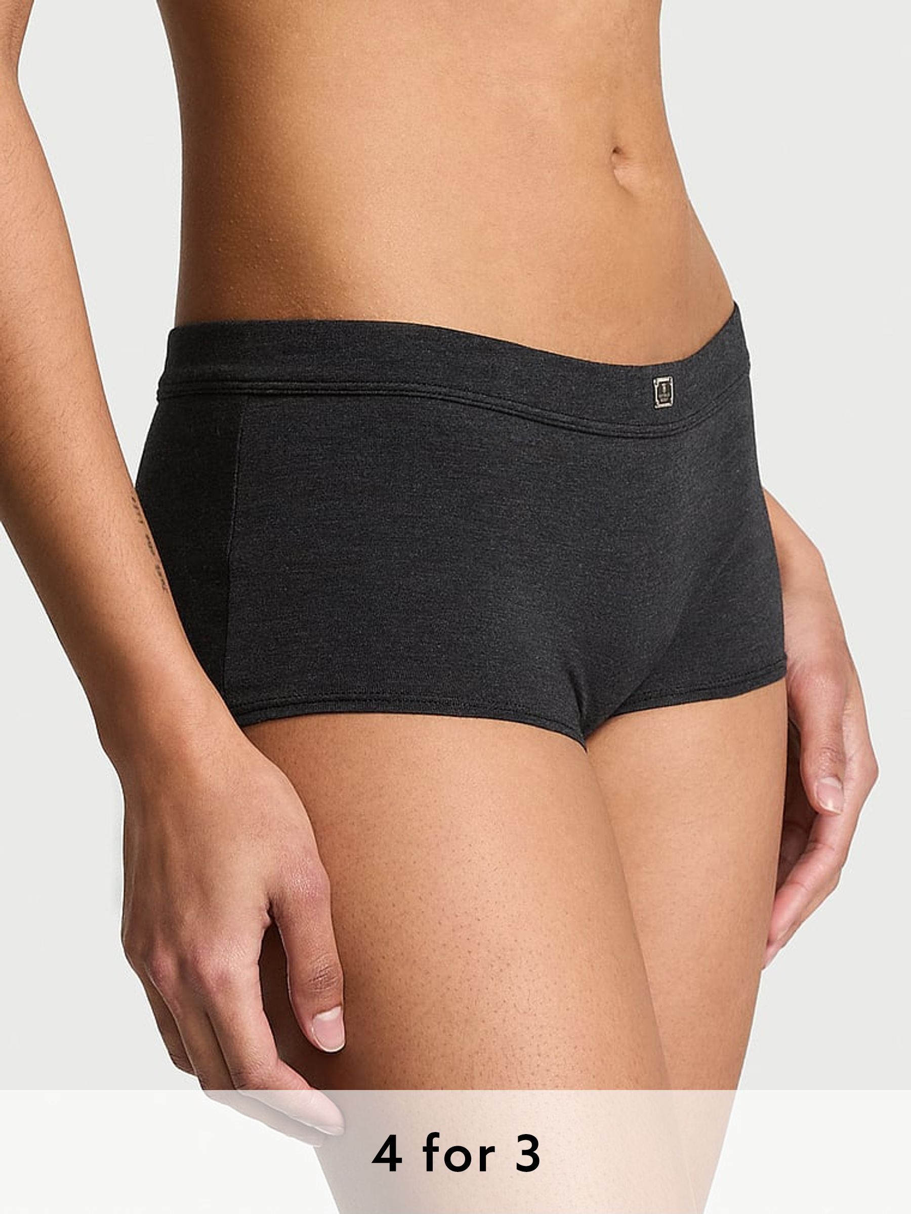 Black Heather Short Cotton Logo Knickers (AY0419) | £9
