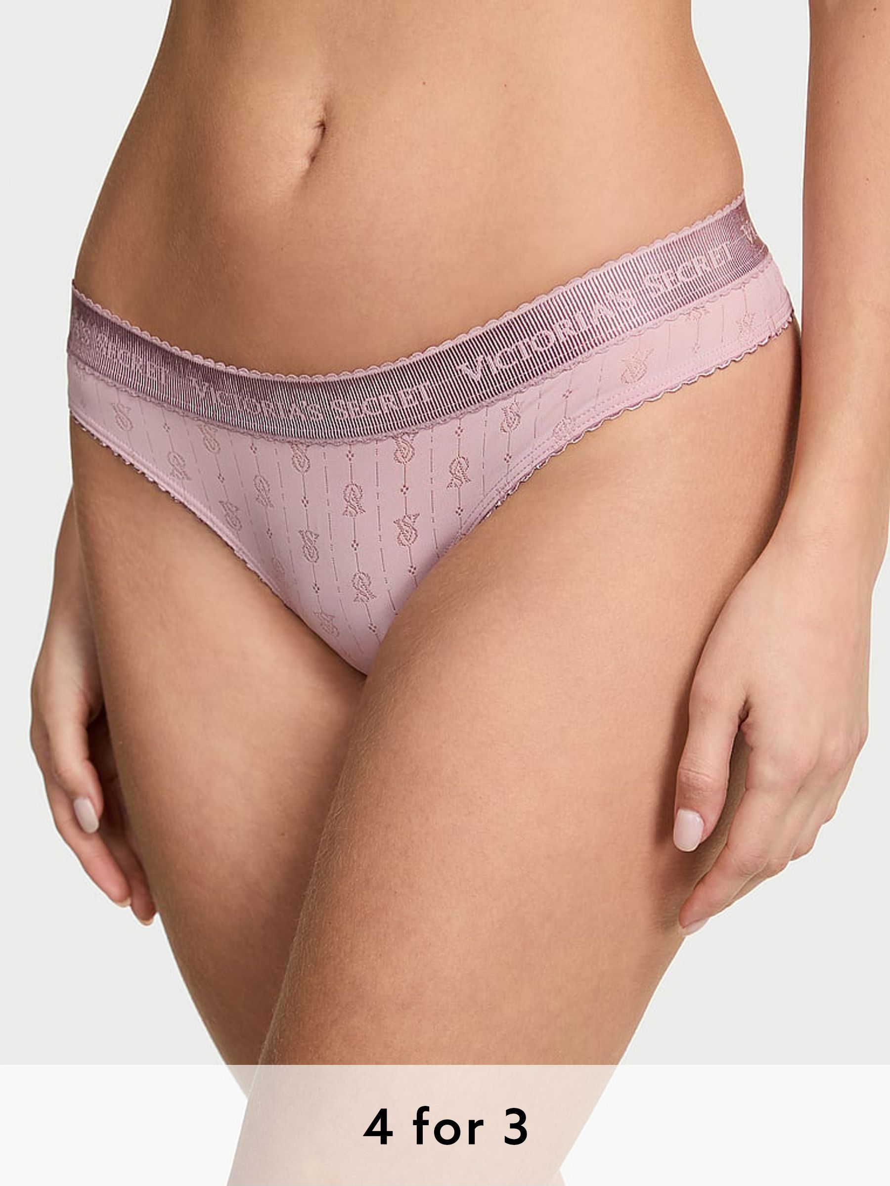 Violate Pearl Purple Thong Logo Pointelle Knickers (AY0423) | £9