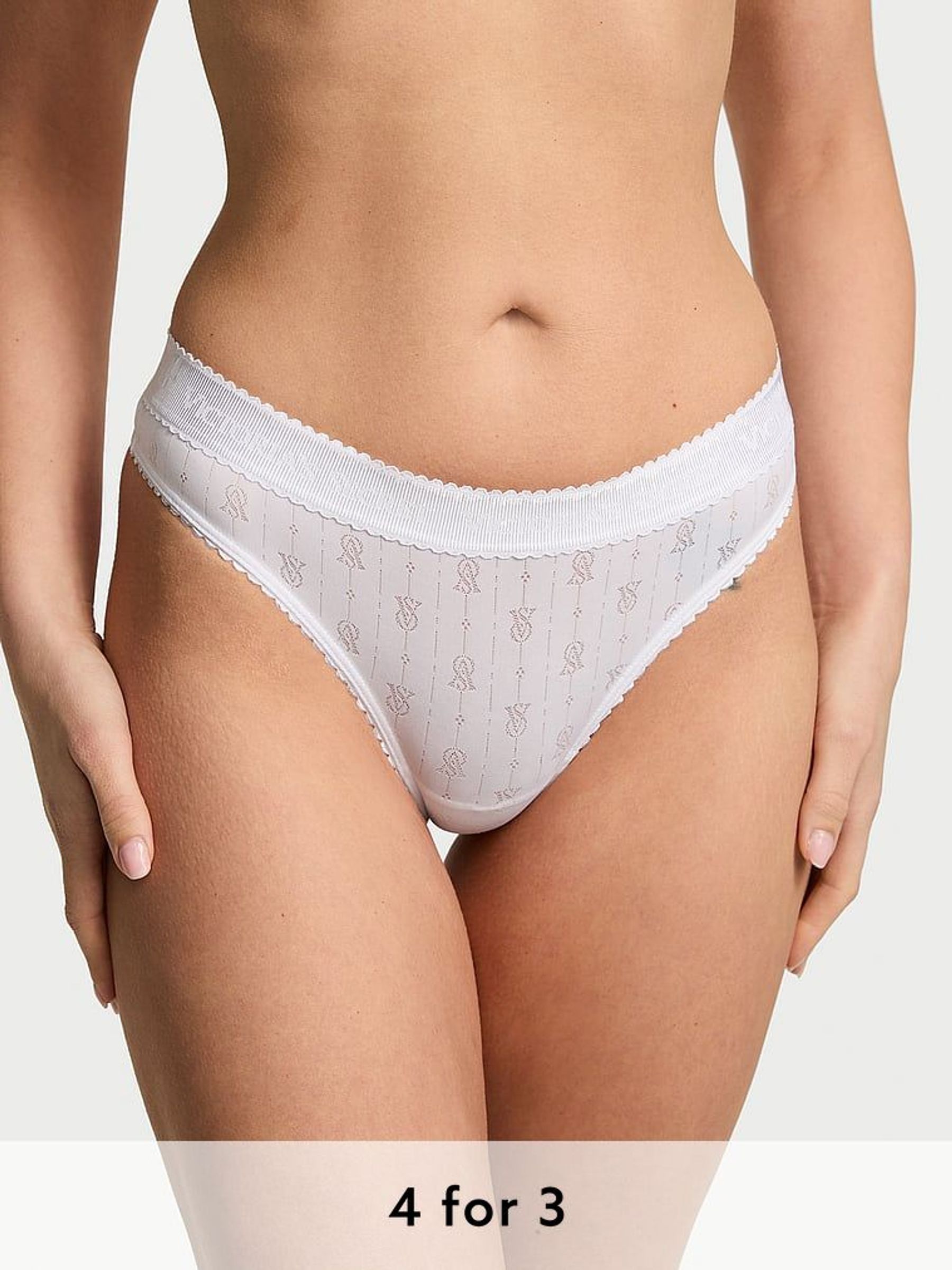 White Thong Logo Pointelle Knickers (AY0449) | £9