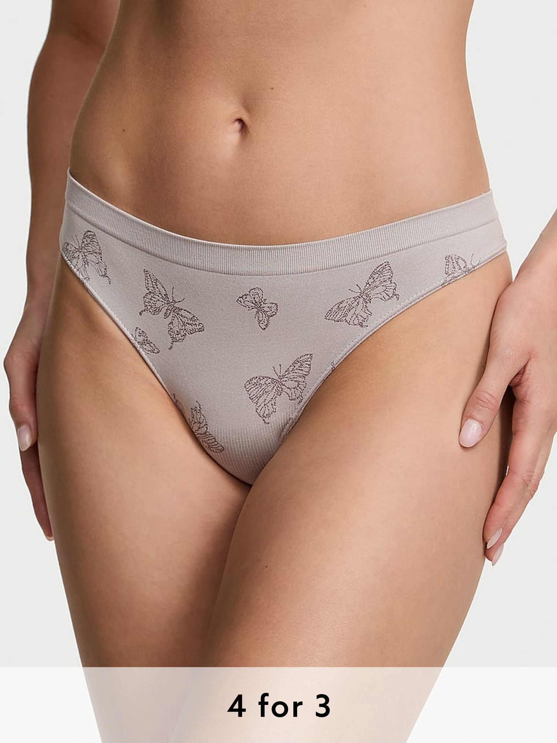 Silver Pearl Grey Butterfly Thong Knickers (AY0461) | £9