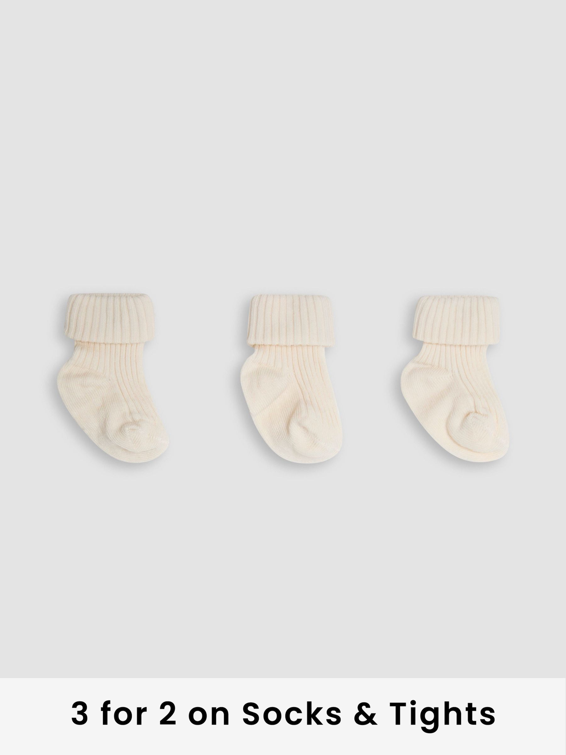 Ecru Cream 3-Pack Ribbed Baby Socks (AY1343) | £9.50