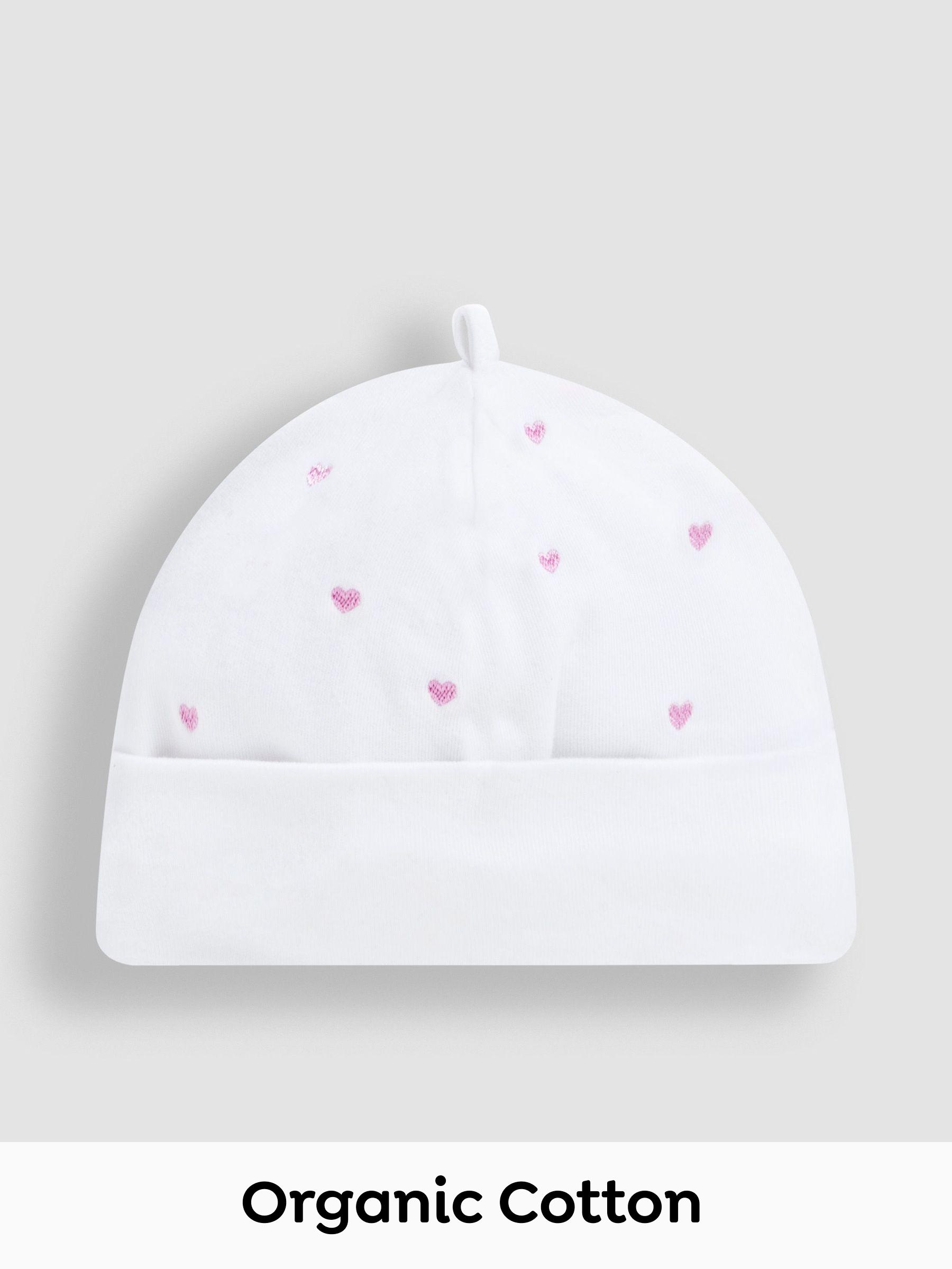 Cream 100% Organic Cotton Heart Embroidered Baby Hat (AY1364) | £5