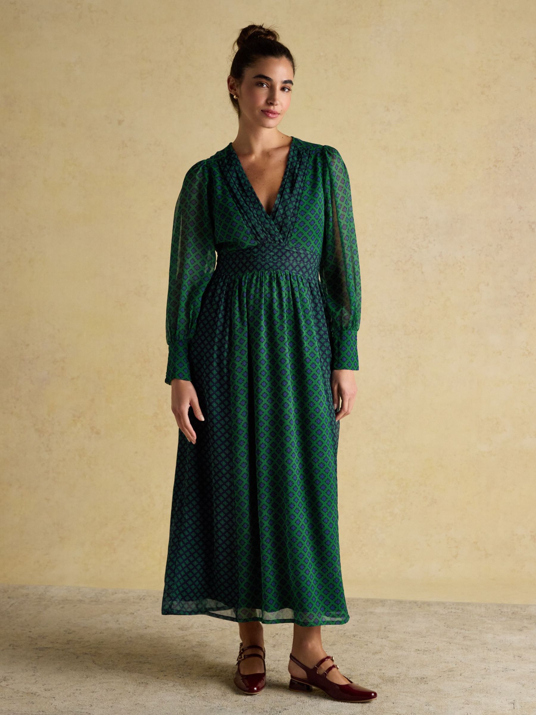 Allegra Green Hotchpotch Ruched Hotchpotch V-Neck Dress