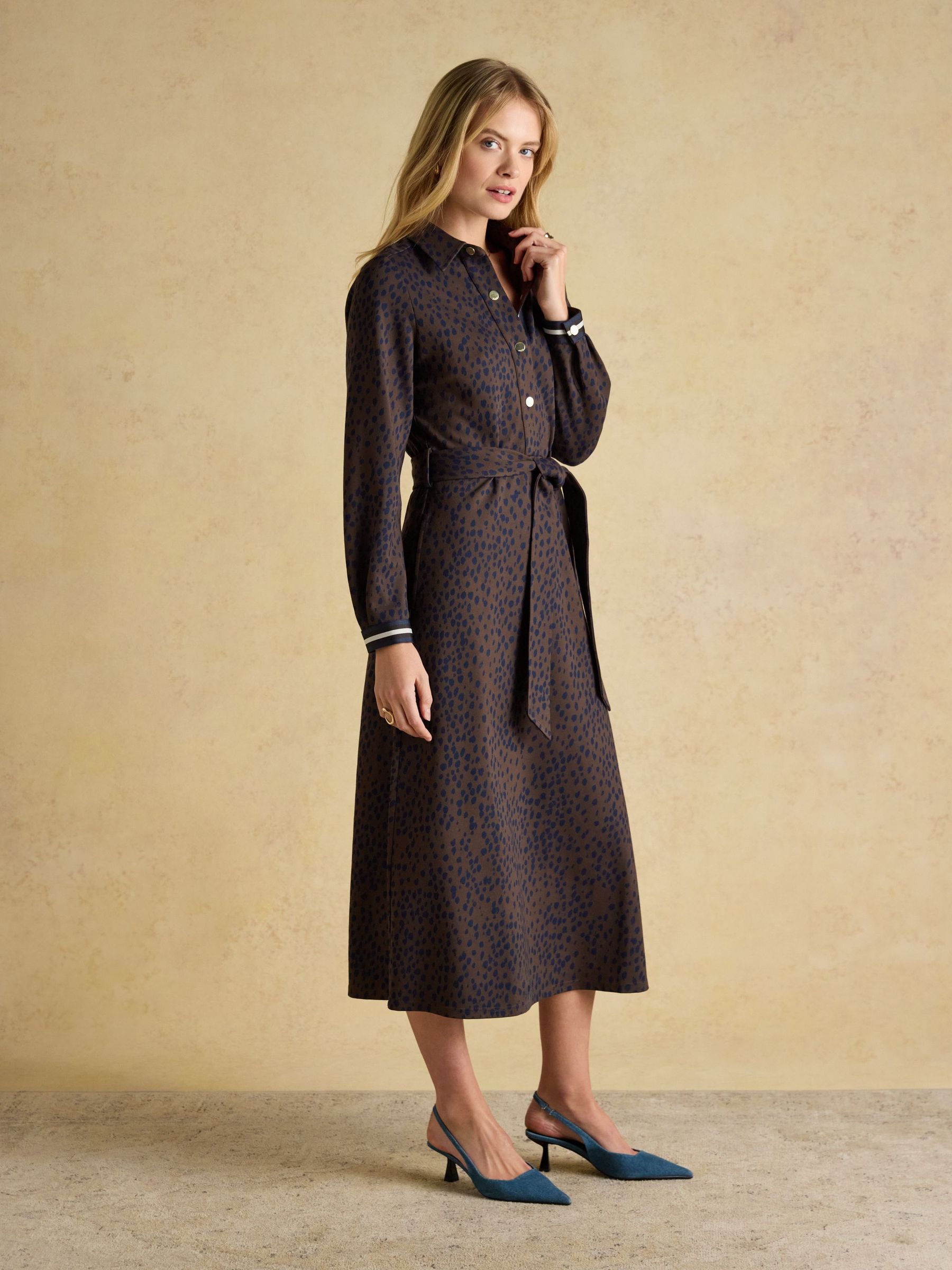 Louisa Brown Spot Tie Waist Long Sleeve Ponte Dress (AY1973) | £79