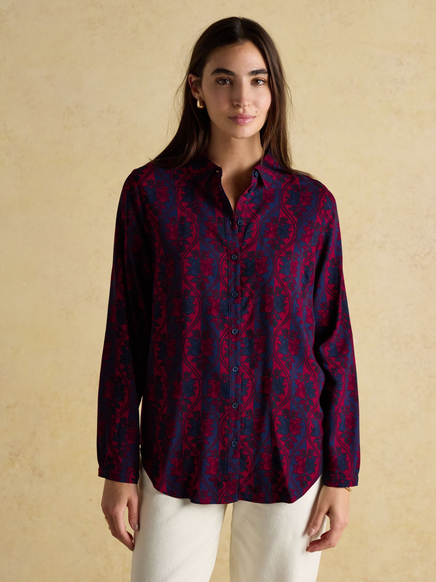 Elvina Burgundy Printed Relaxed Fit Shirt