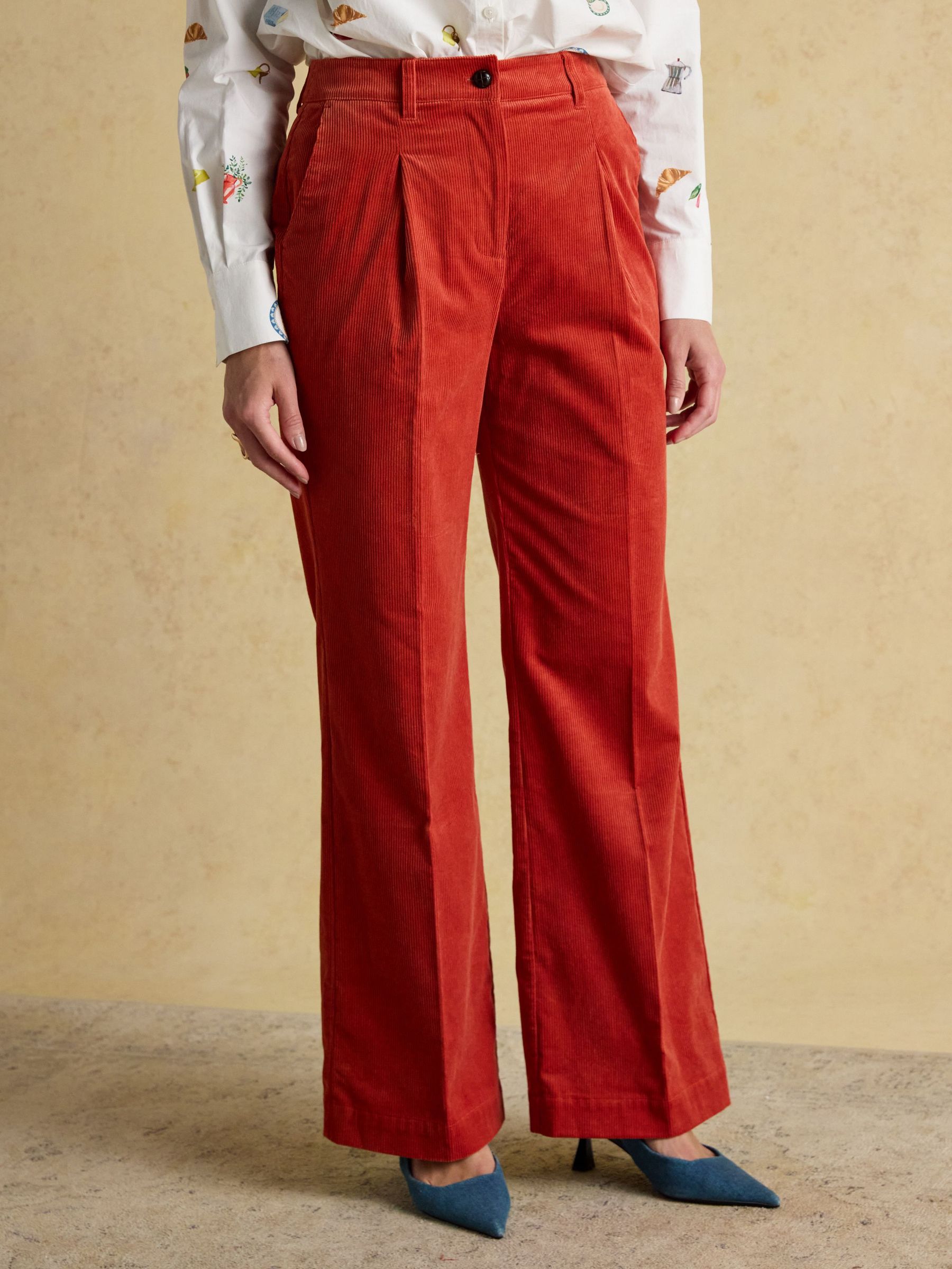 Fernhill Burnt Orange Cord Wide Leg Pleated Trouser