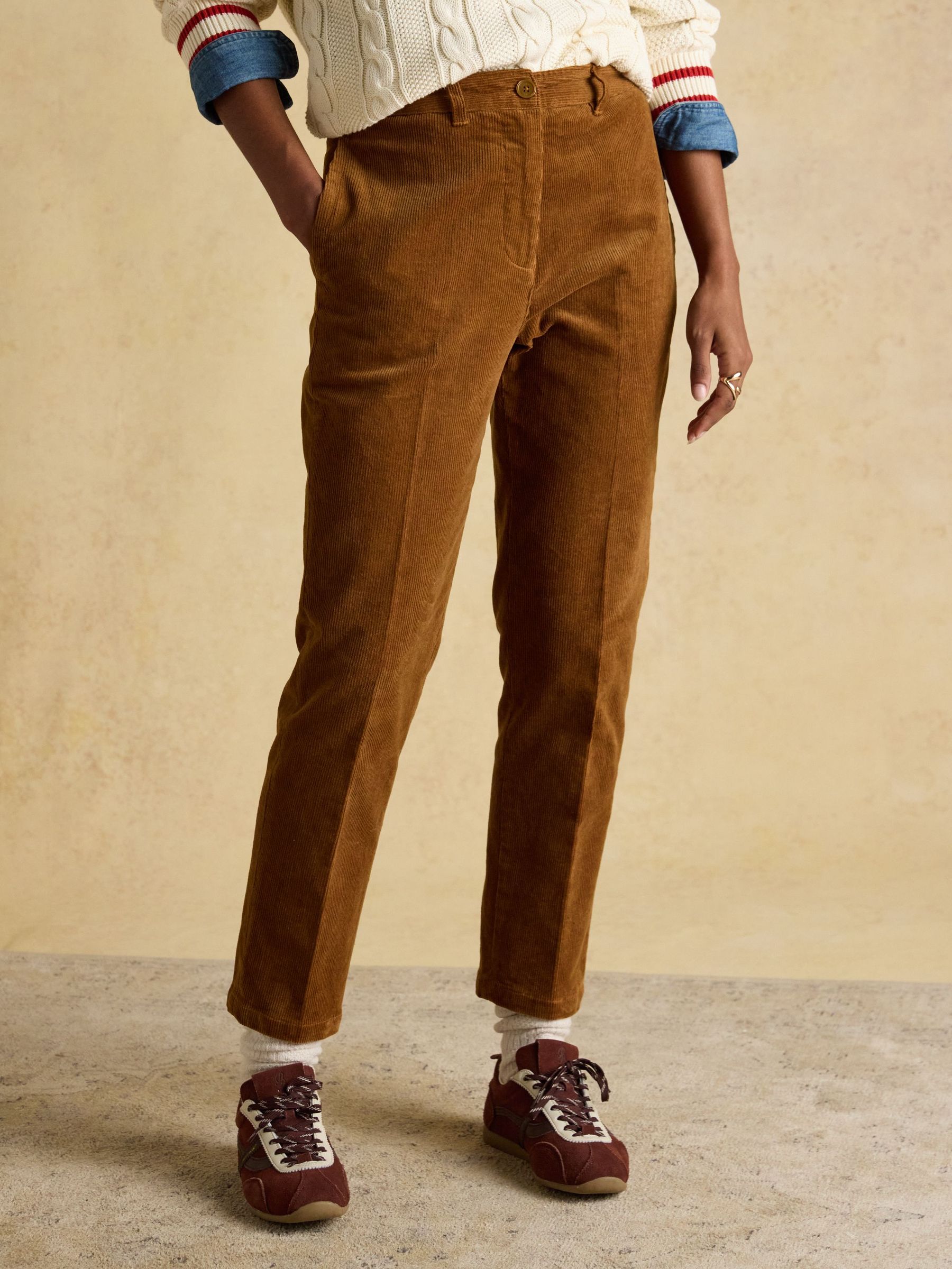 Calla Tan Brown Cord Tapered Trousers